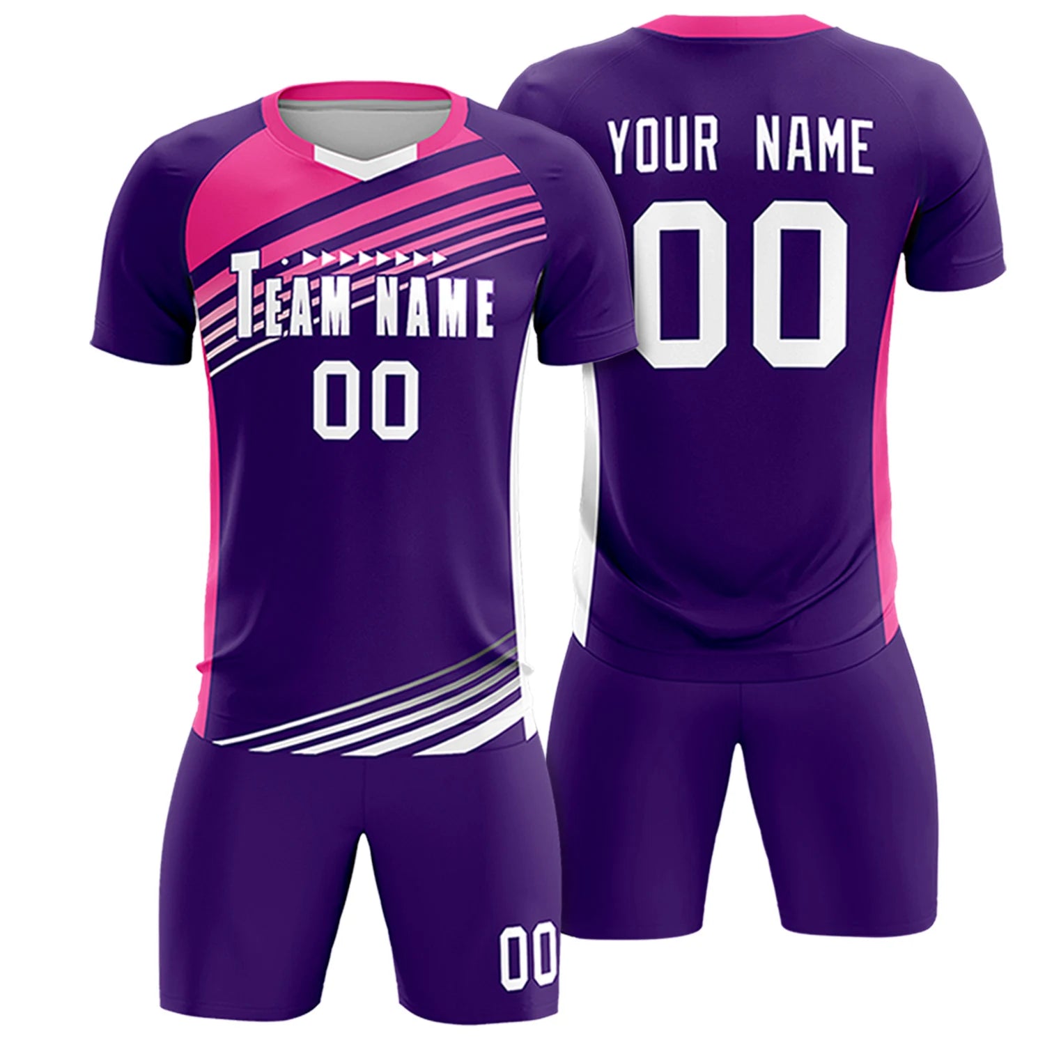 Custom Purple Pink-White Gradient Sport Soccer Sets Jersey