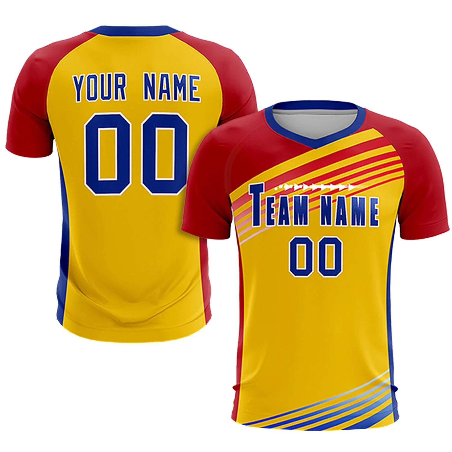 Custom Yellow Red-Royal Blue Gradient Sport Soccer Sets Jersey