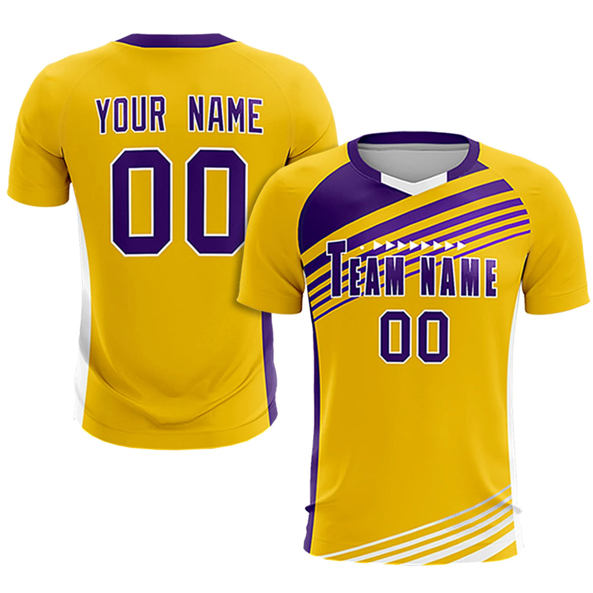 Custom Yellow Purple Gradient Sport Soccer Sets Jersey