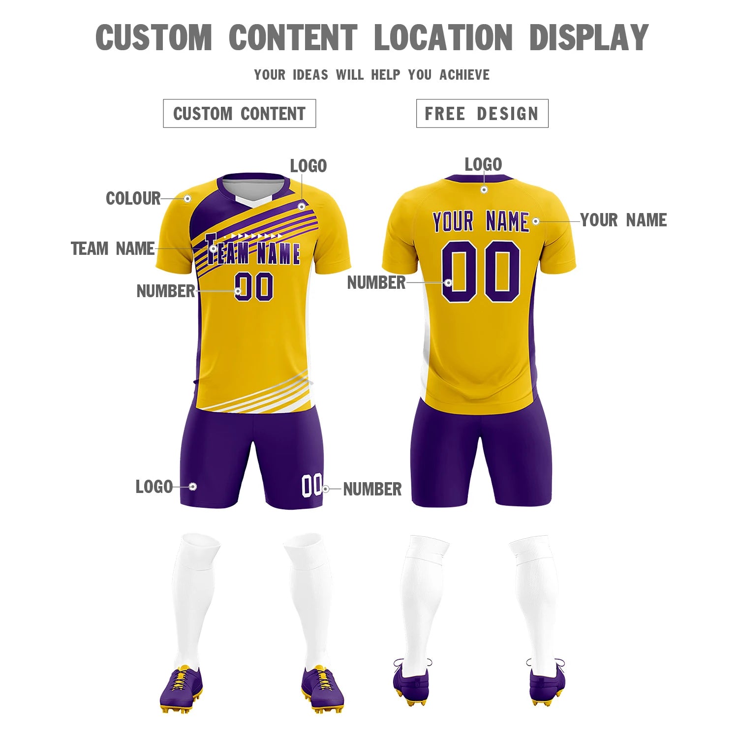 Custom Yellow Purple Gradient Sport Soccer Sets Jersey