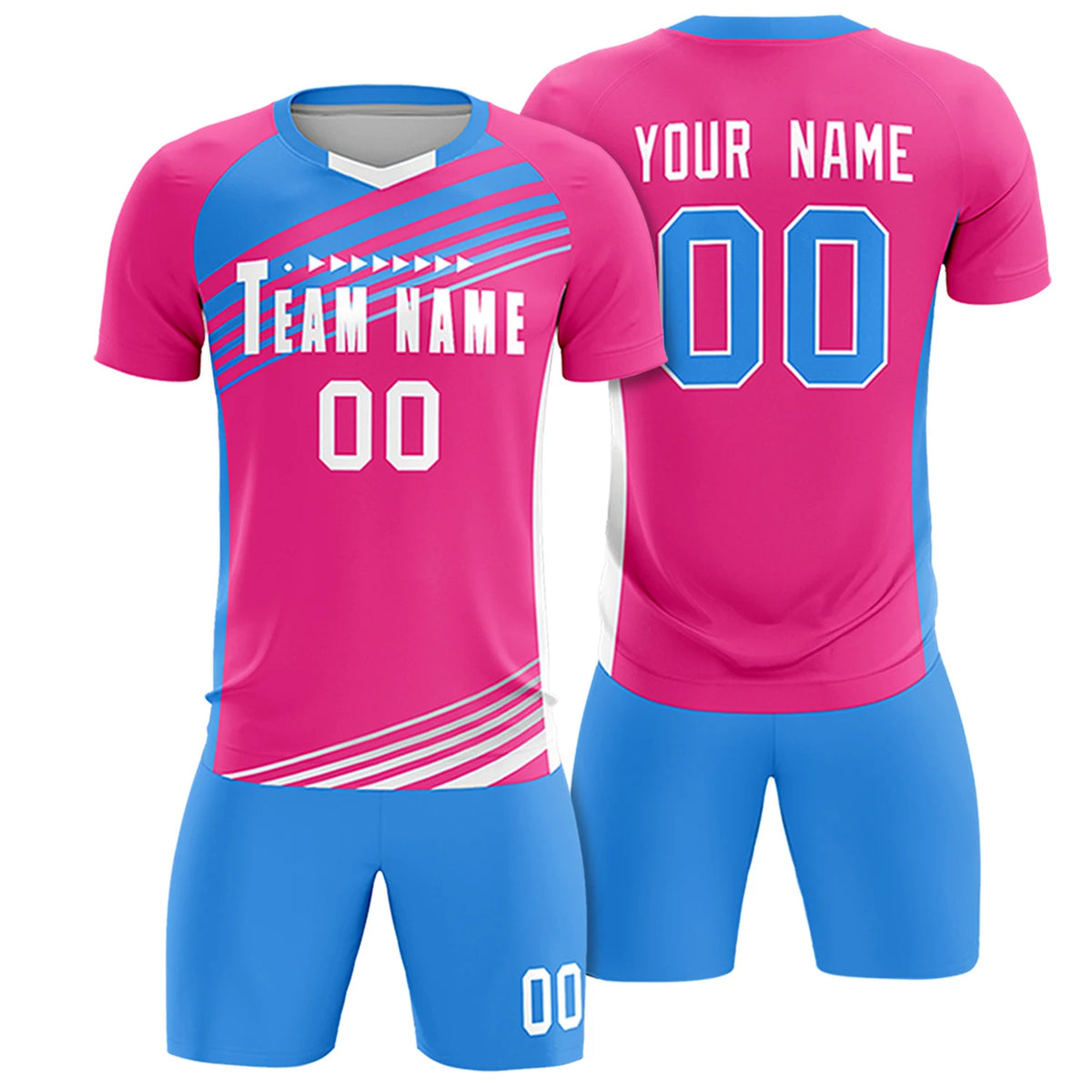 Custom Pink Powder Blue Gradient Sport Soccer Sets Jersey