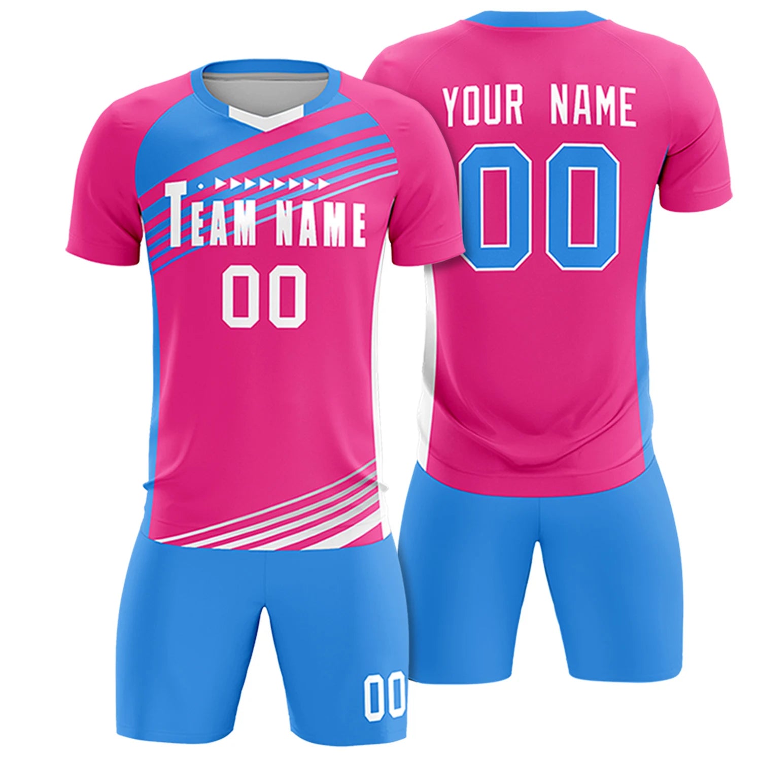 Custom Pink Powder Blue Gradient Sport Soccer Sets Jersey