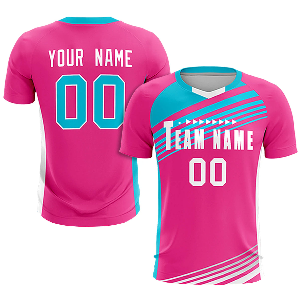 Custom Pink Sky Blue Gradient Sport Soccer Sets Jersey