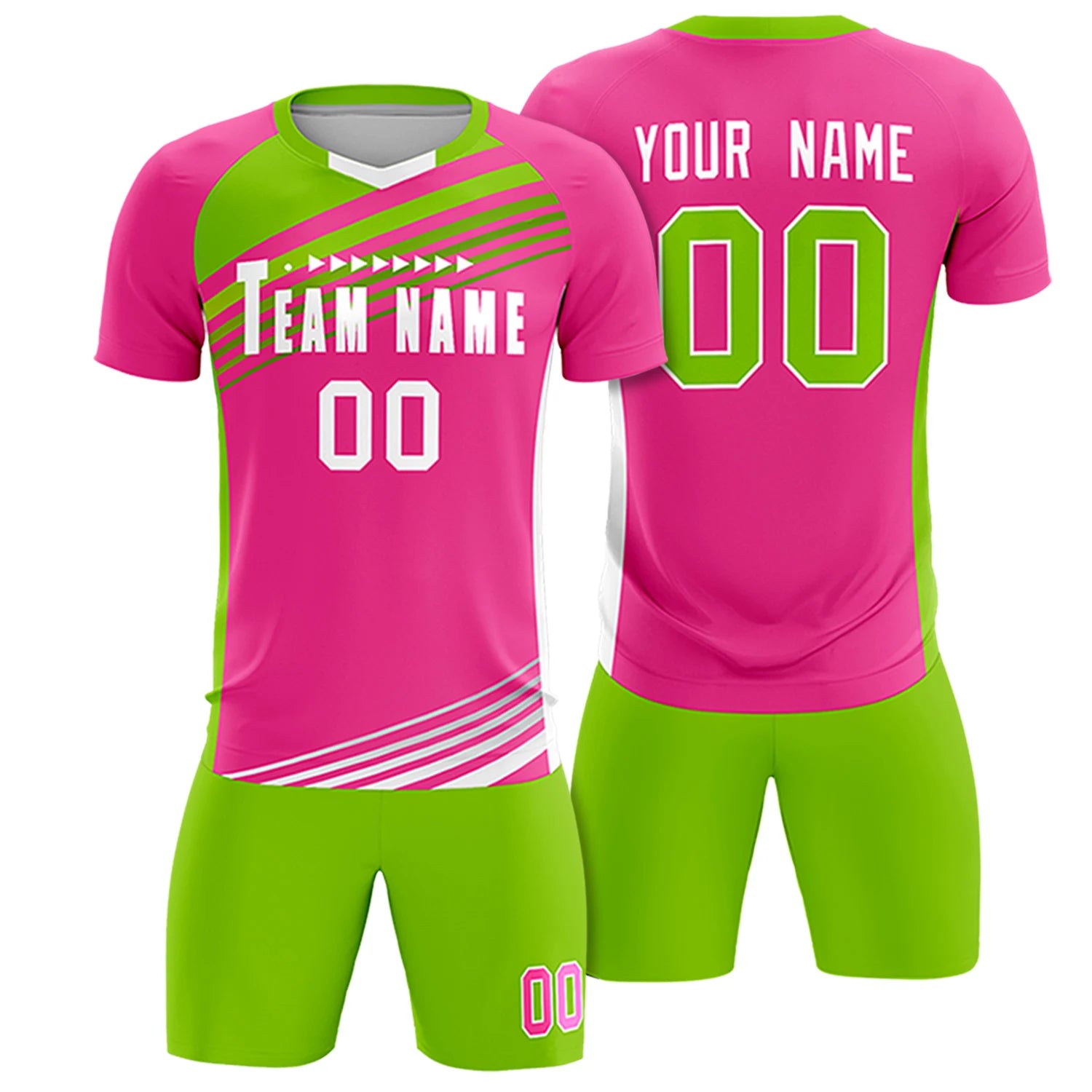 Custom Pink Neon Green Gradient Sport Soccer Sets Jersey