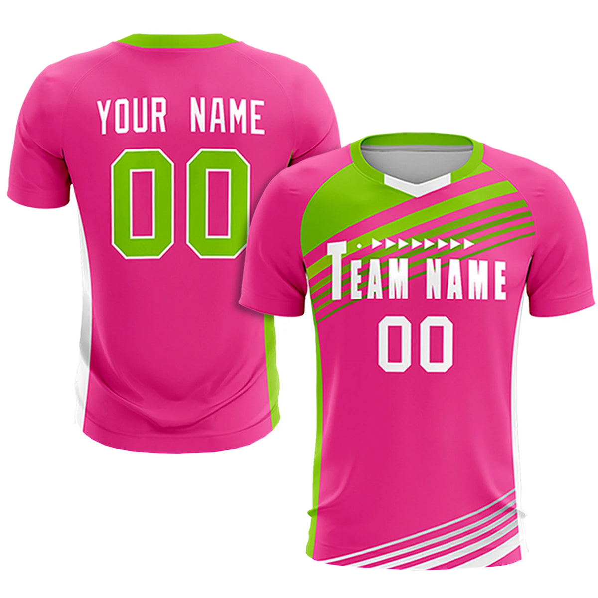 Custom Pink Neon Green Gradient Sport Soccer Sets Jersey