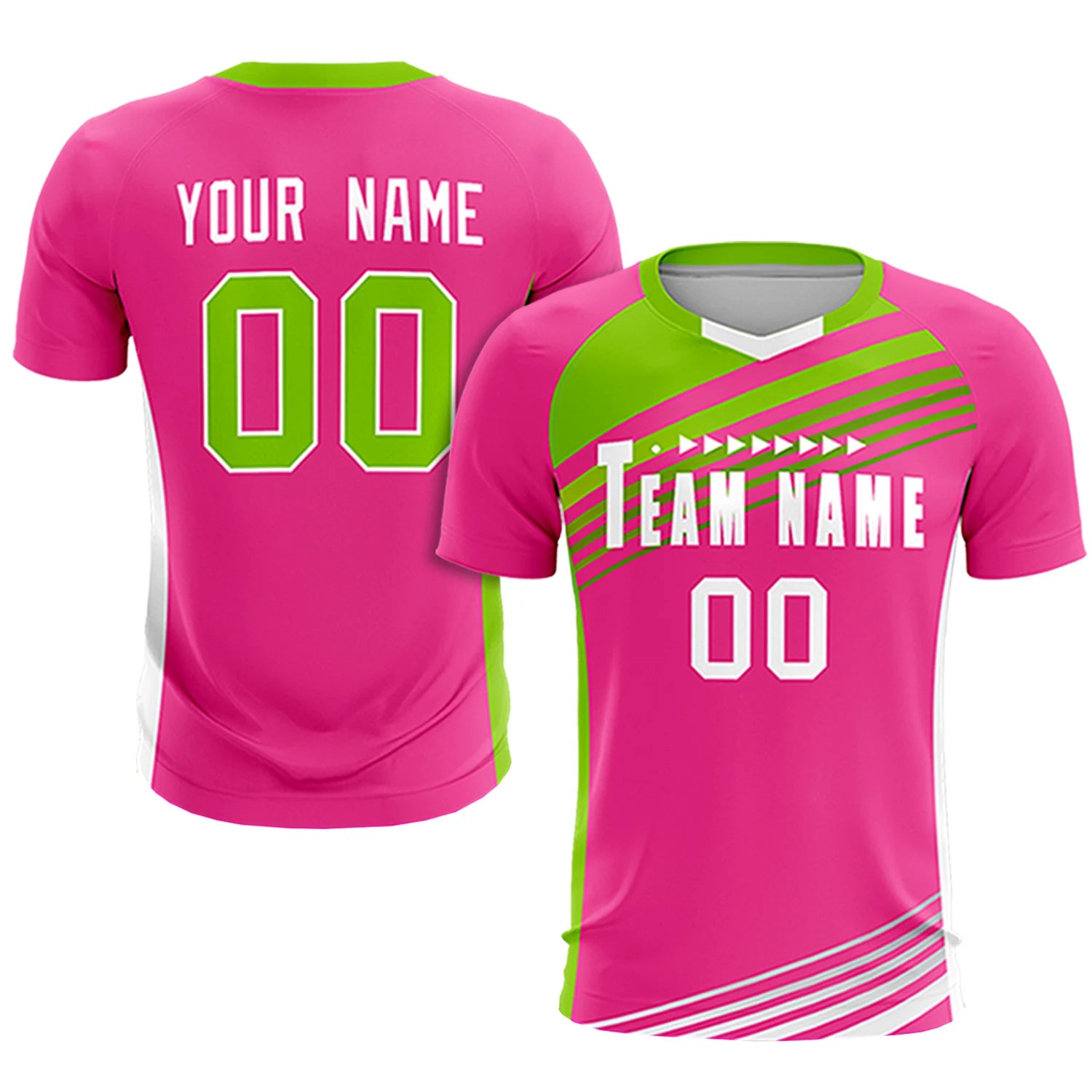 Custom Pink Neon Green Gradient Sport Soccer Sets Jersey