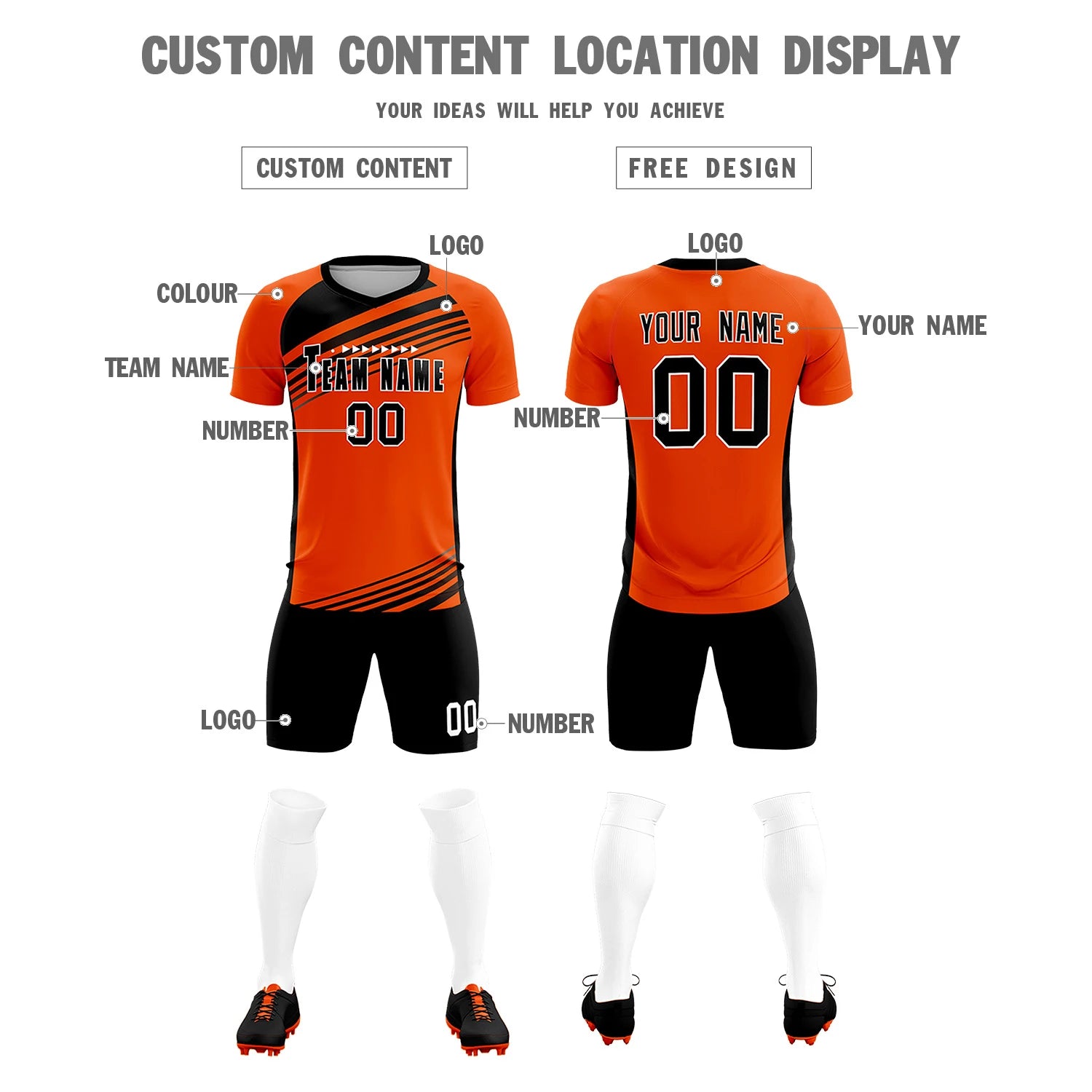 Custom Orange Black Gradient Sport Soccer Sets Jersey