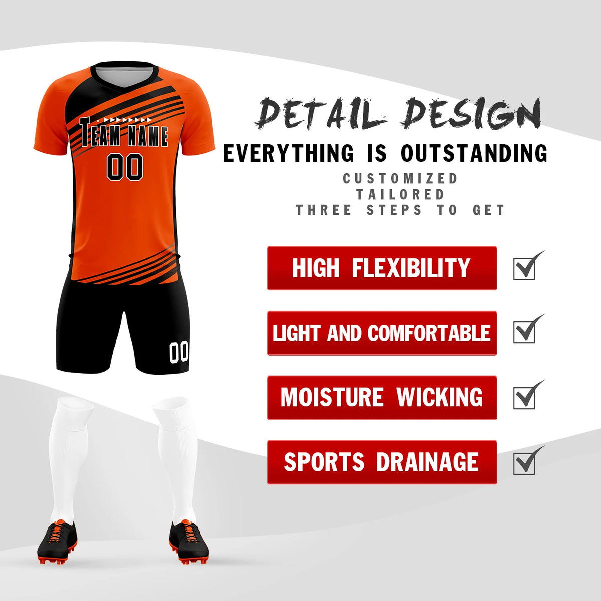 Custom Orange Black Gradient Sport Soccer Sets Jersey