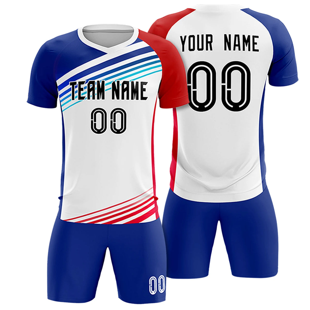 Custom White Royal Blue-Red Gradient Sport Soccer Sets Jersey