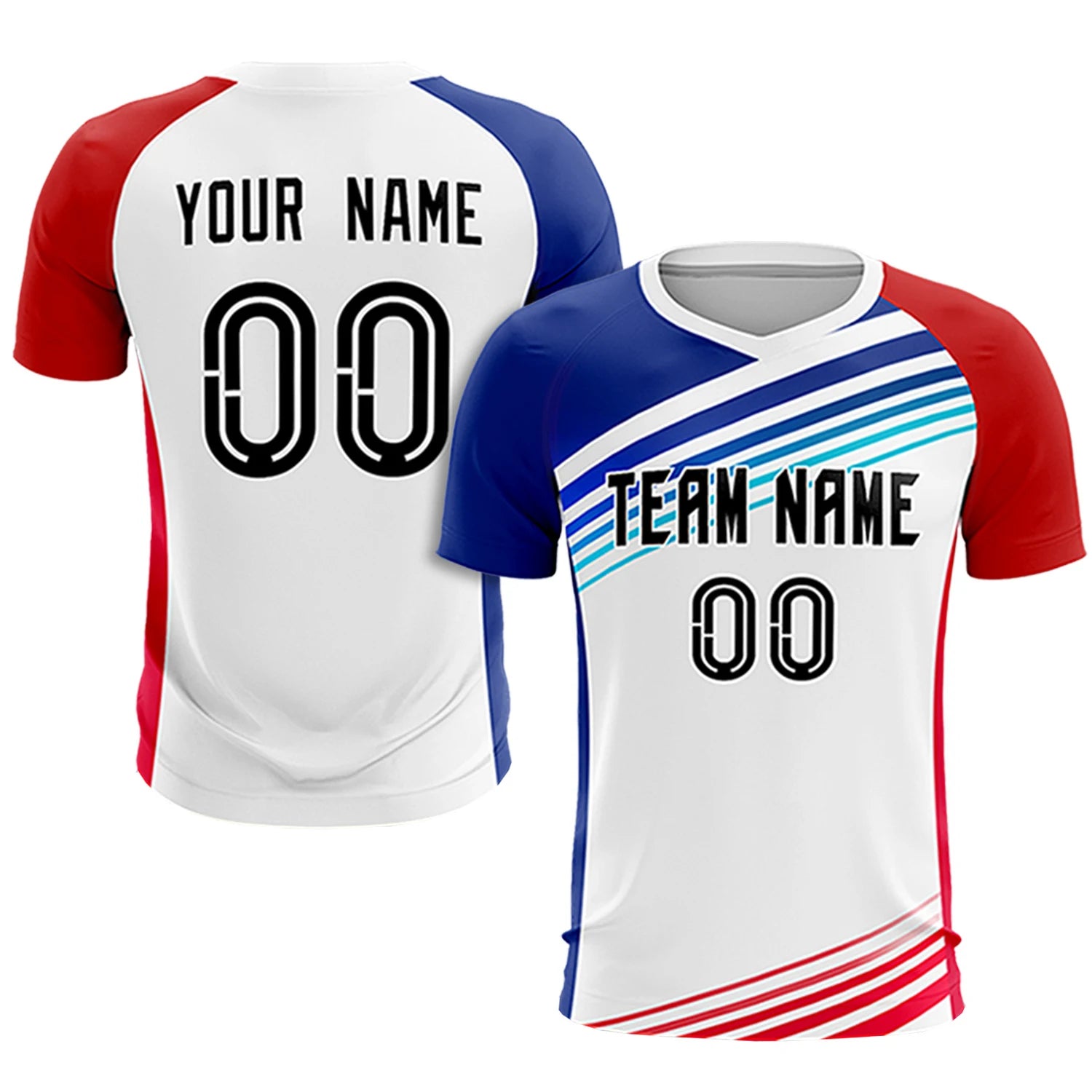 Custom White Royal Blue-Red Gradient Sport Soccer Sets Jersey