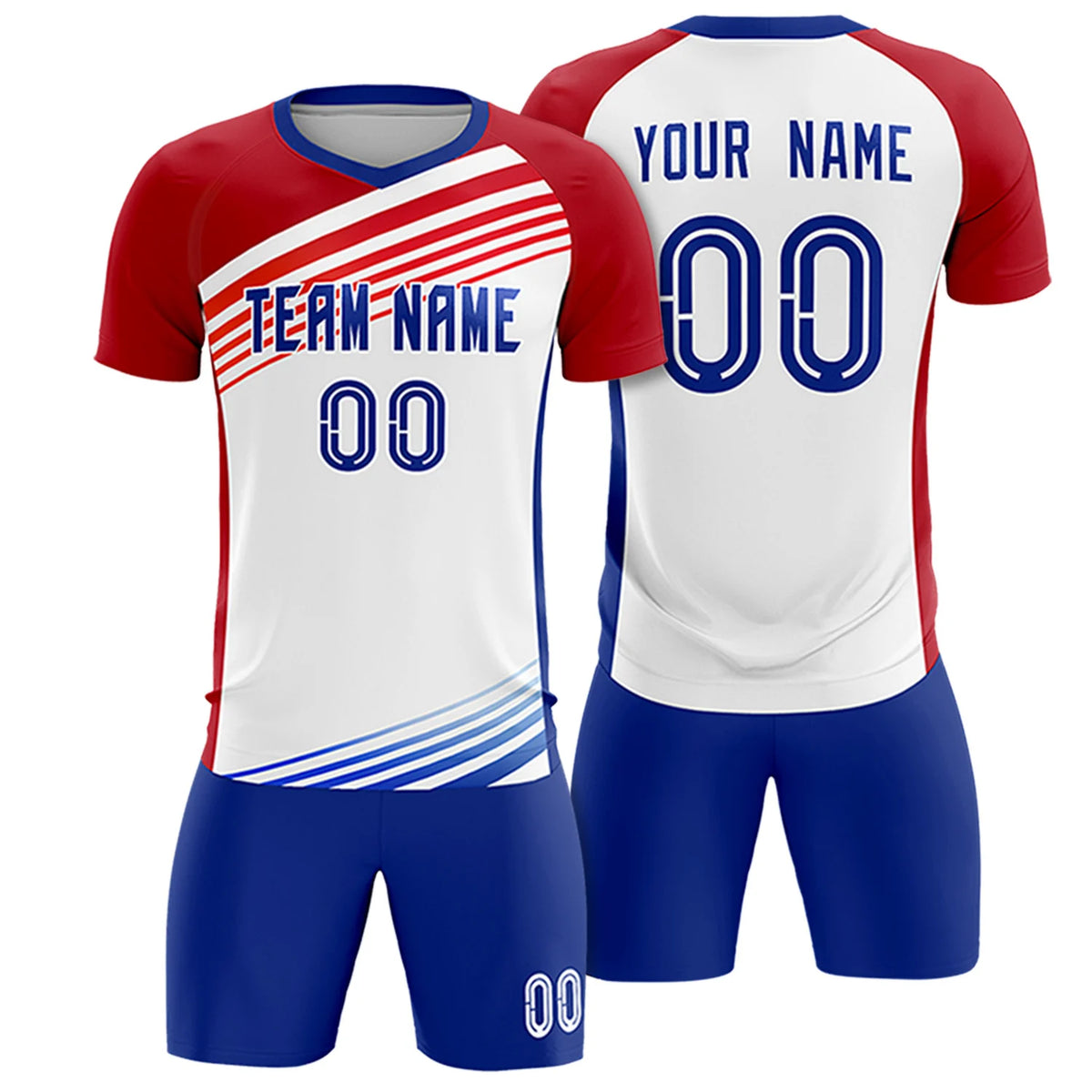 Custom White Red-Royal Blue Gradient Sport Soccer Sets Jersey