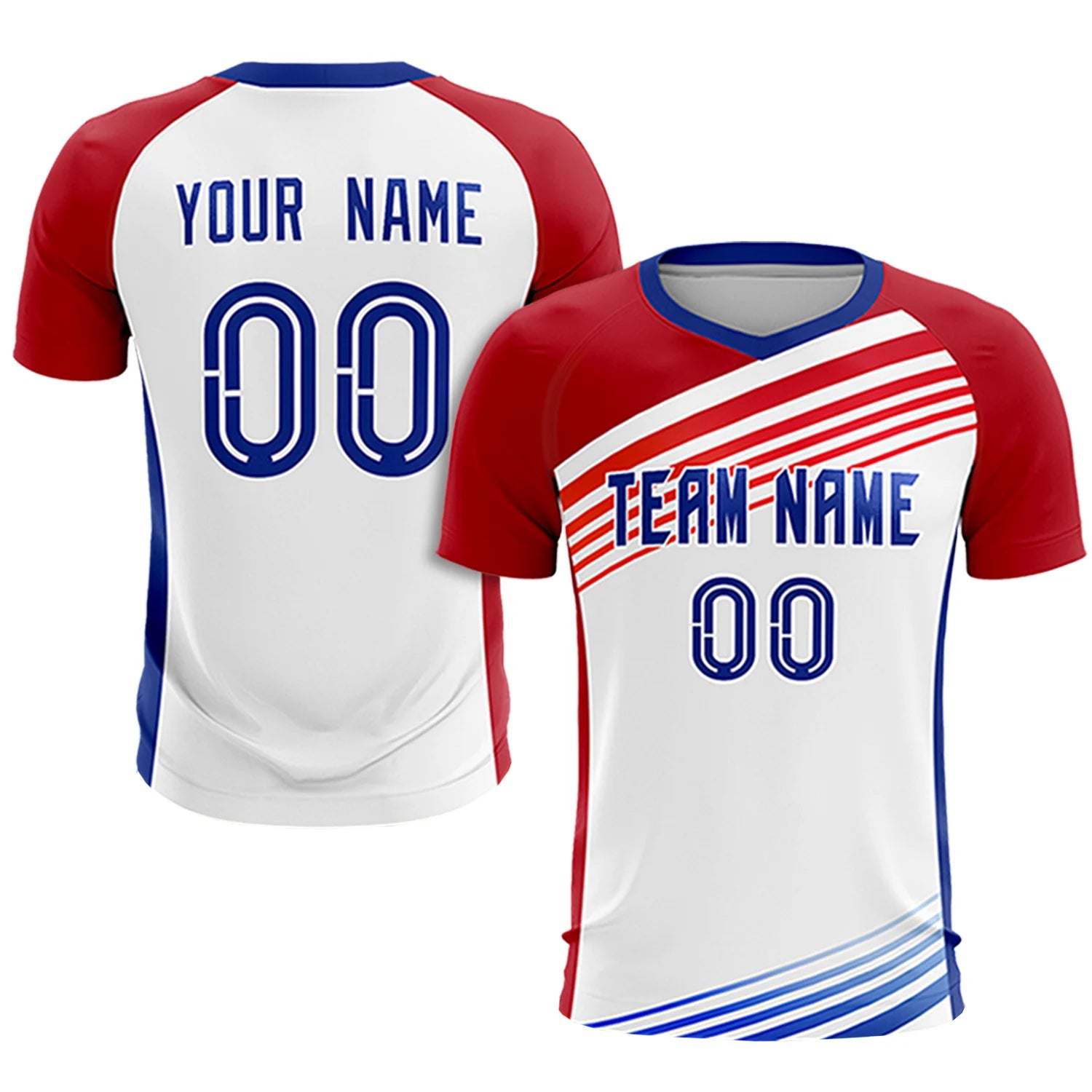 Custom White Red-Royal Blue Gradient Sport Soccer Sets Jersey
