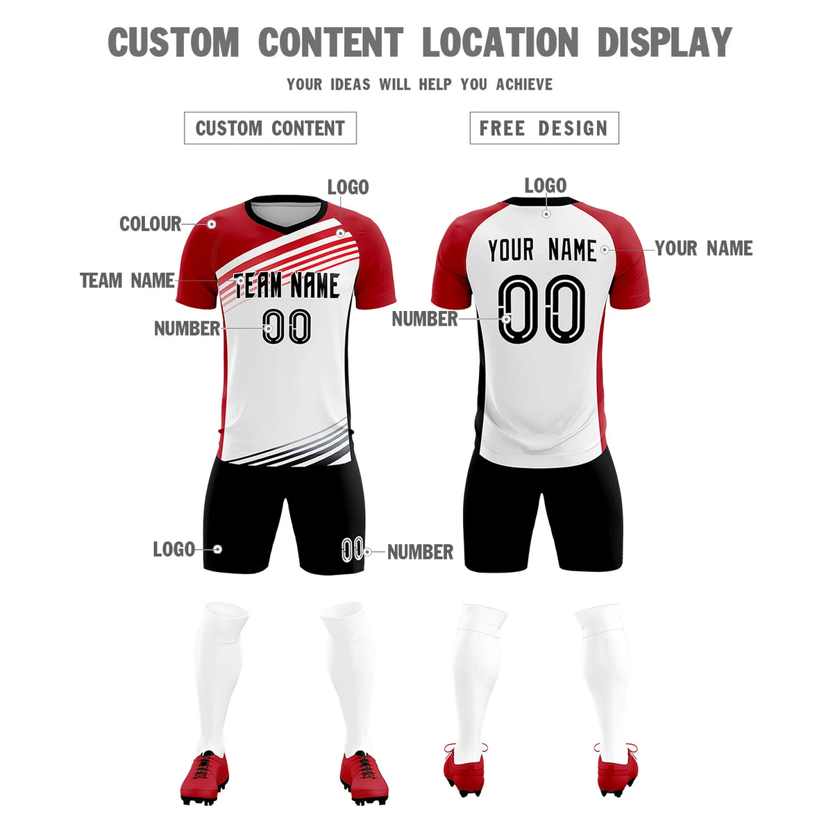 Custom White Red-Black Gradient Sport Soccer Sets Jersey