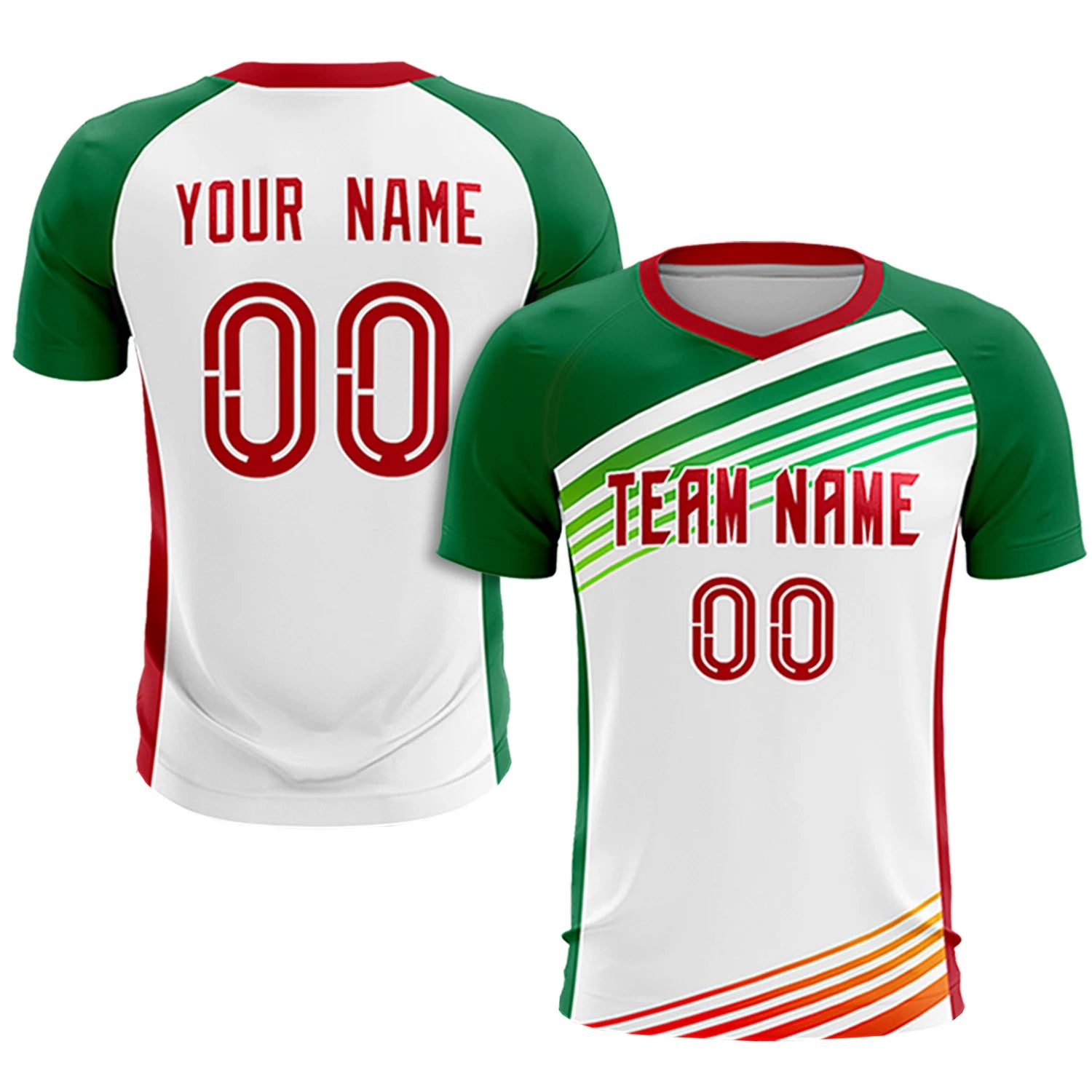 Custom White Red-Kelly Green Gradient Sport Soccer Sets Jersey