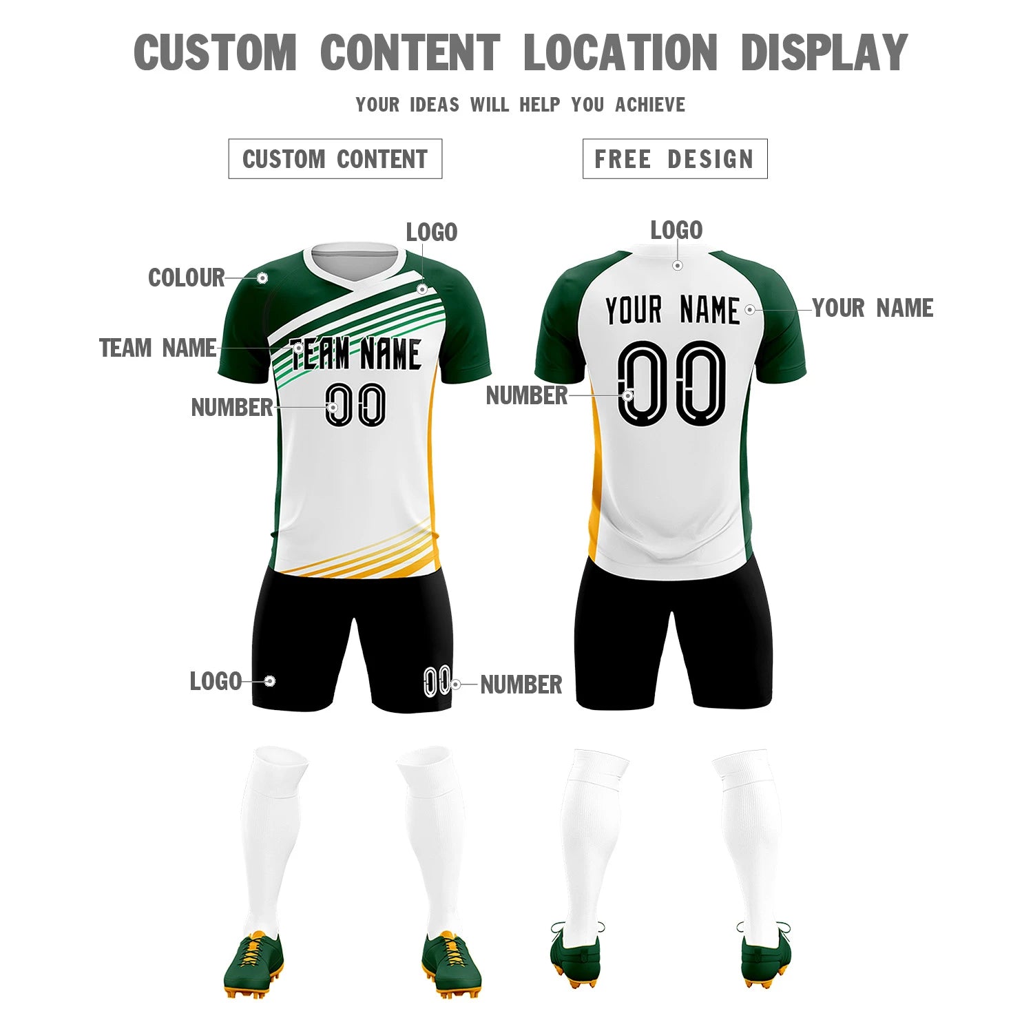 Custom White Green-Black Gradient Sport Soccer Sets Jersey
