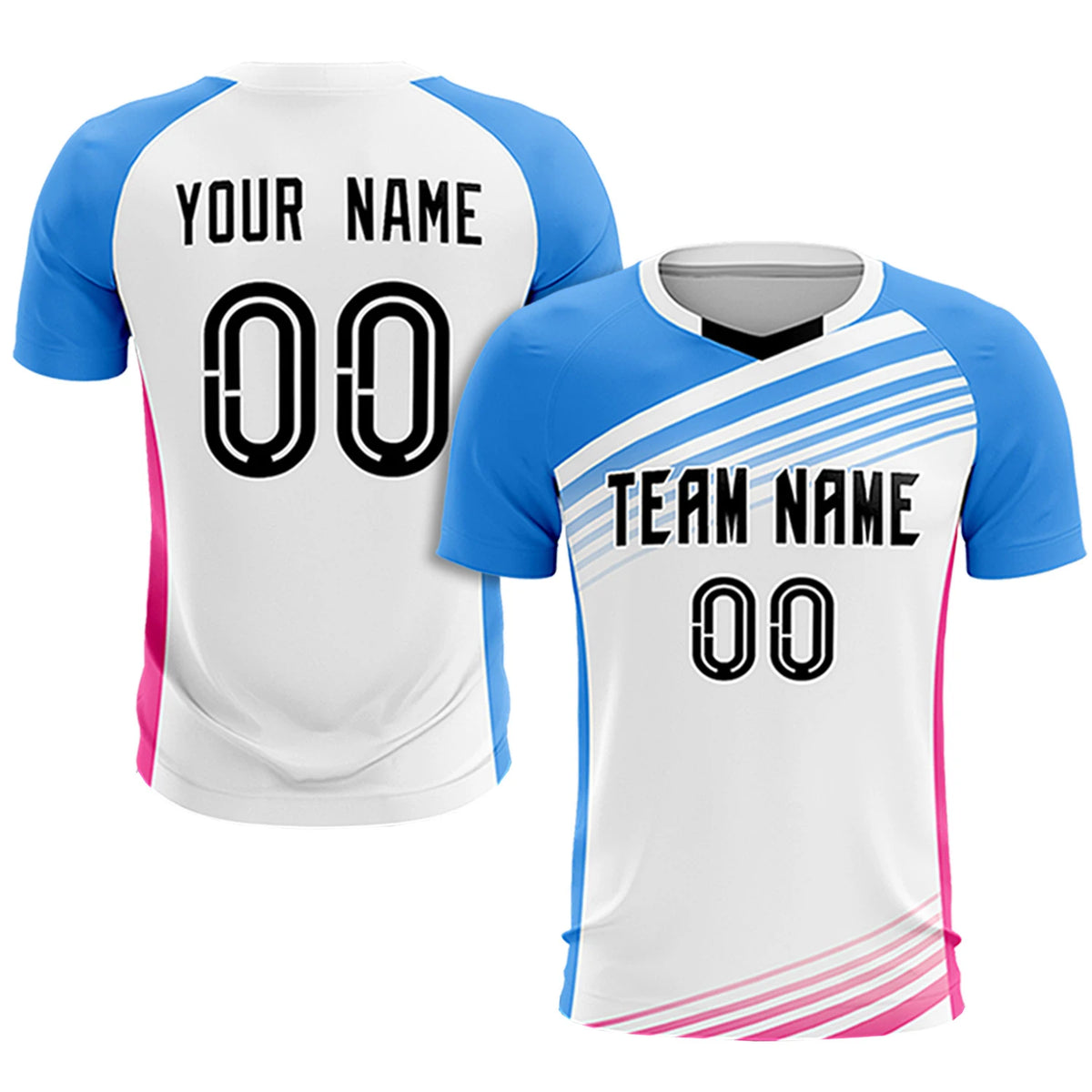 Custom White Powder Blue-Black Gradient Sport Soccer Sets Jersey