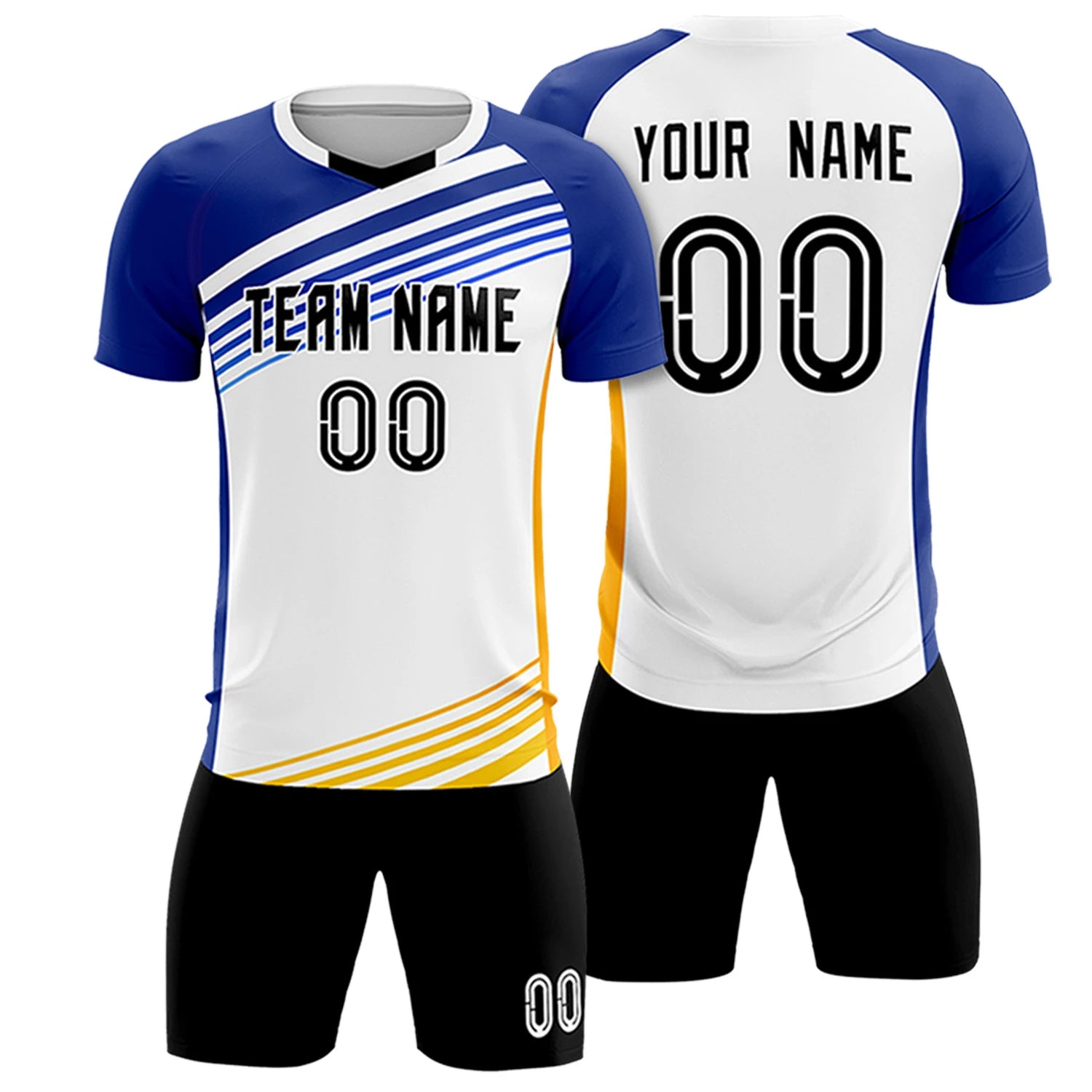 Custom White Royal Blue-Black Gradient Sport Soccer Sets Jersey