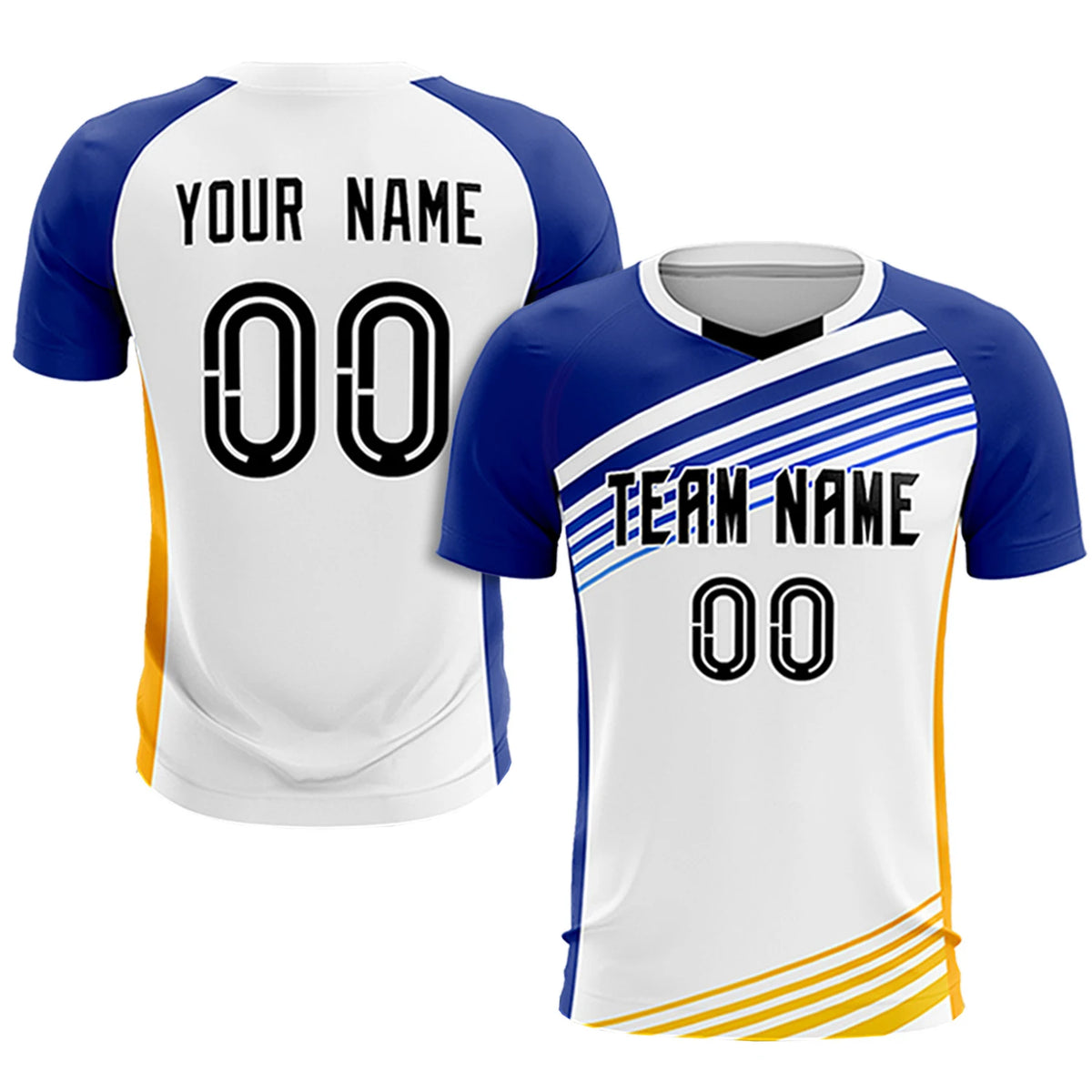 Custom White Royal Blue-Black Gradient Sport Soccer Sets Jersey