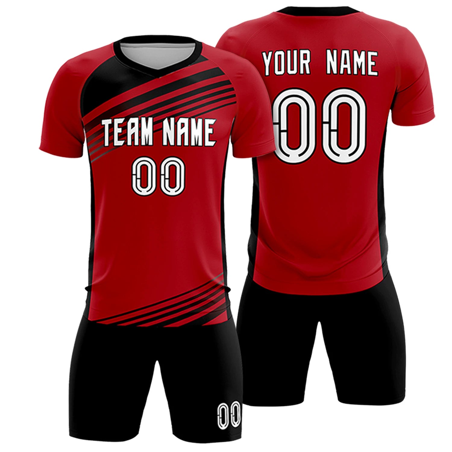Custom Red Black-White Gradient Sport Soccer Sets Jersey