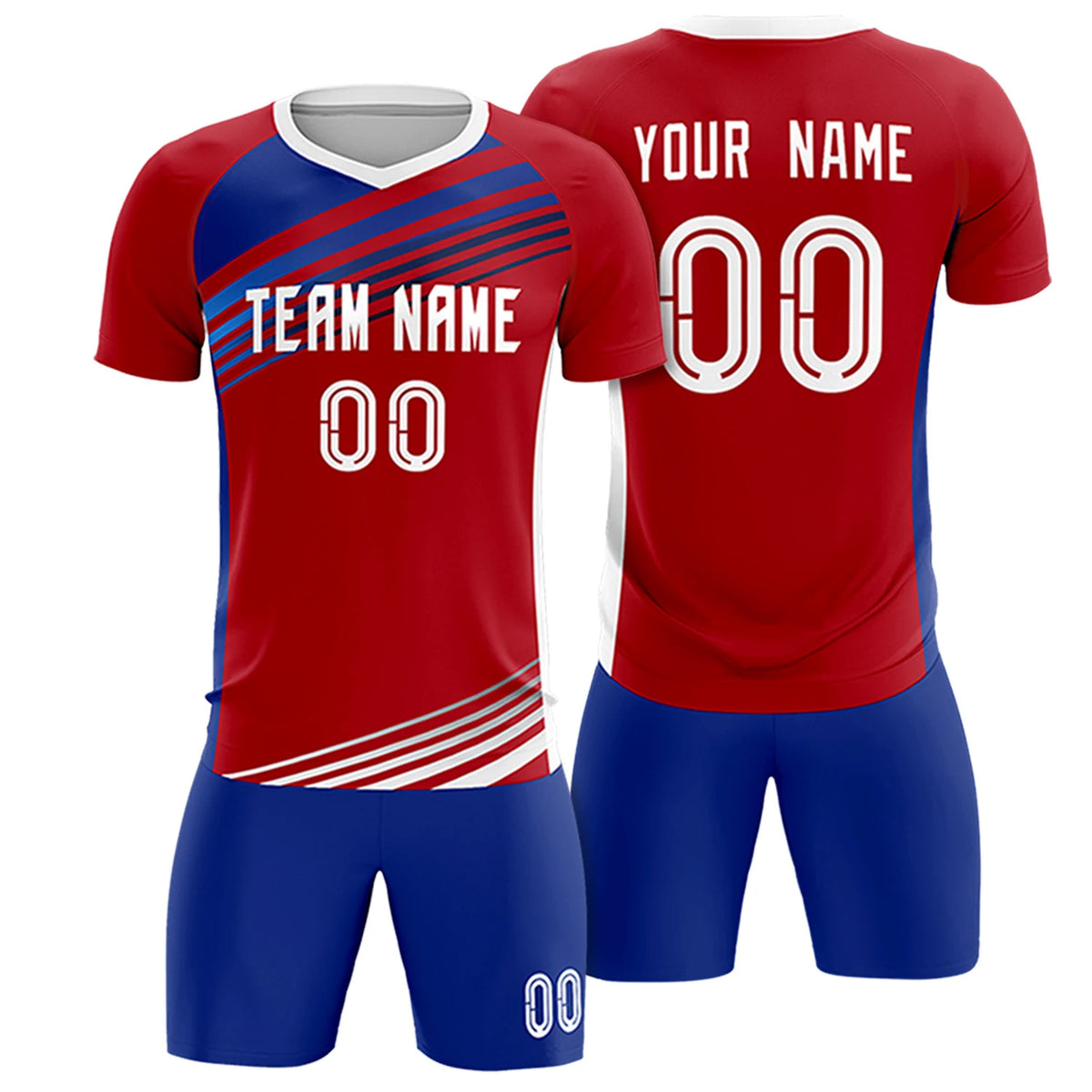 Custom Red Royal Blue-White Gradient Sport Soccer Sets Jersey
