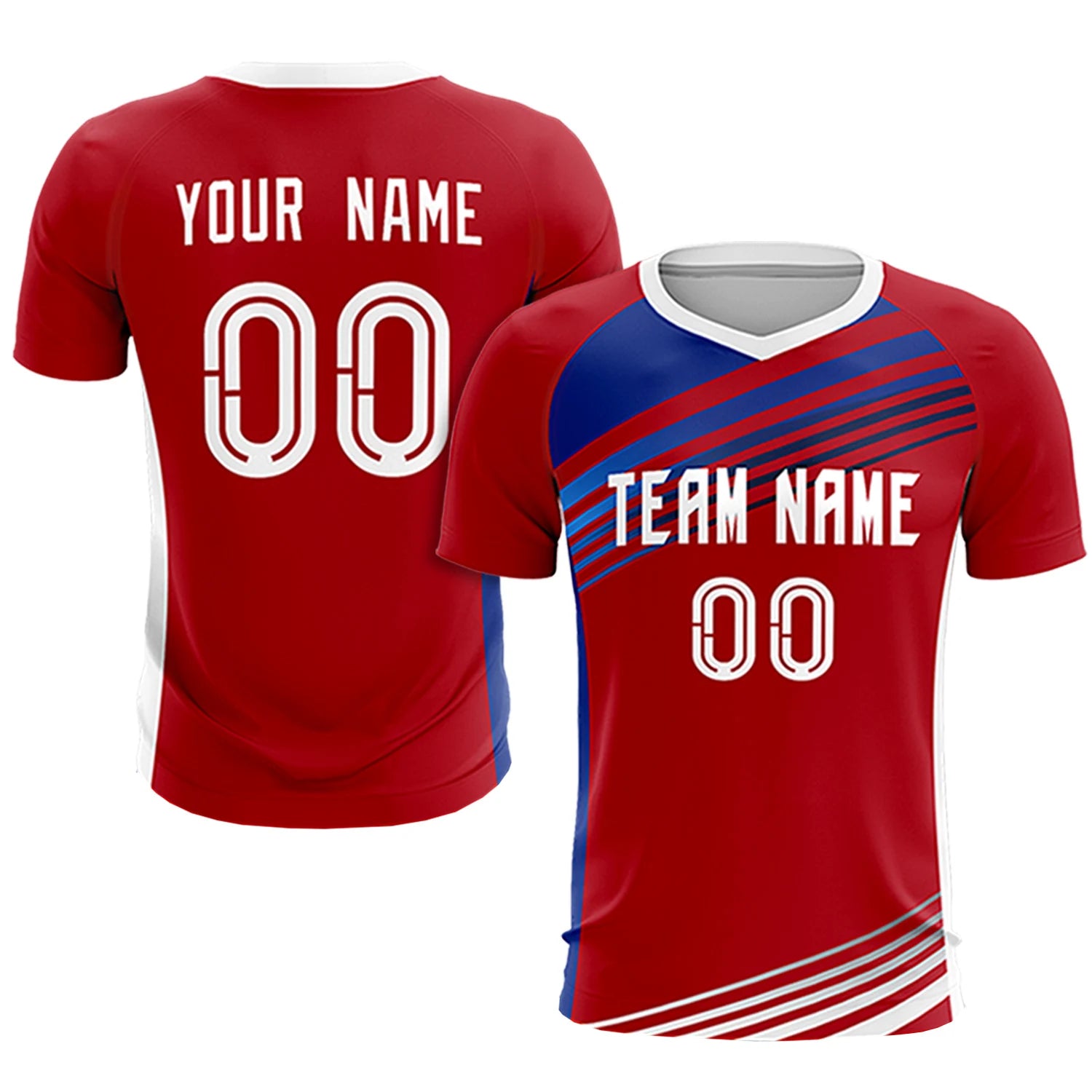 Custom Red Royal Blue-White Gradient Sport Soccer Sets Jersey