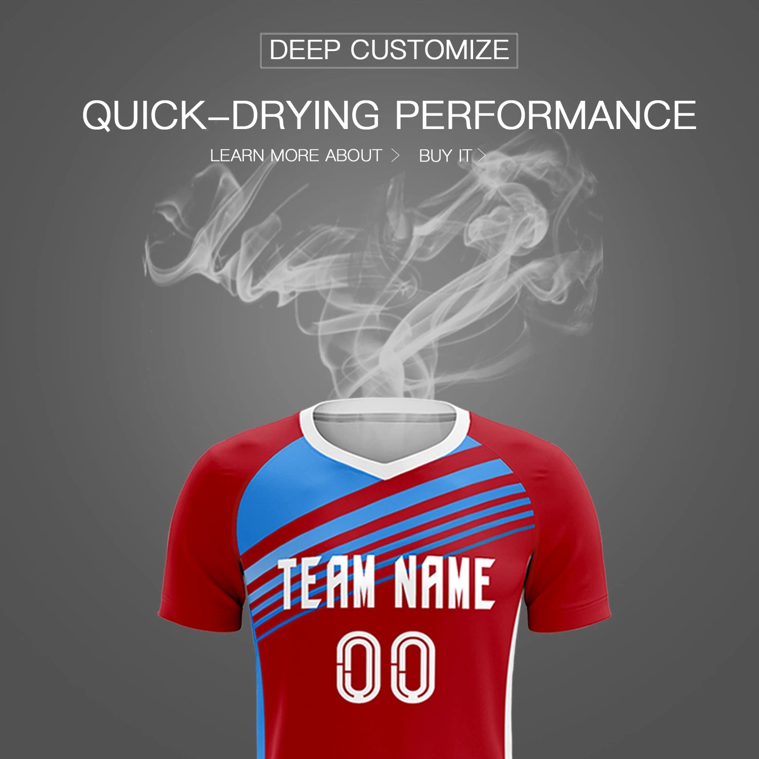 Custom Red Powder Blue-White Gradient Sport Soccer Sets Jersey