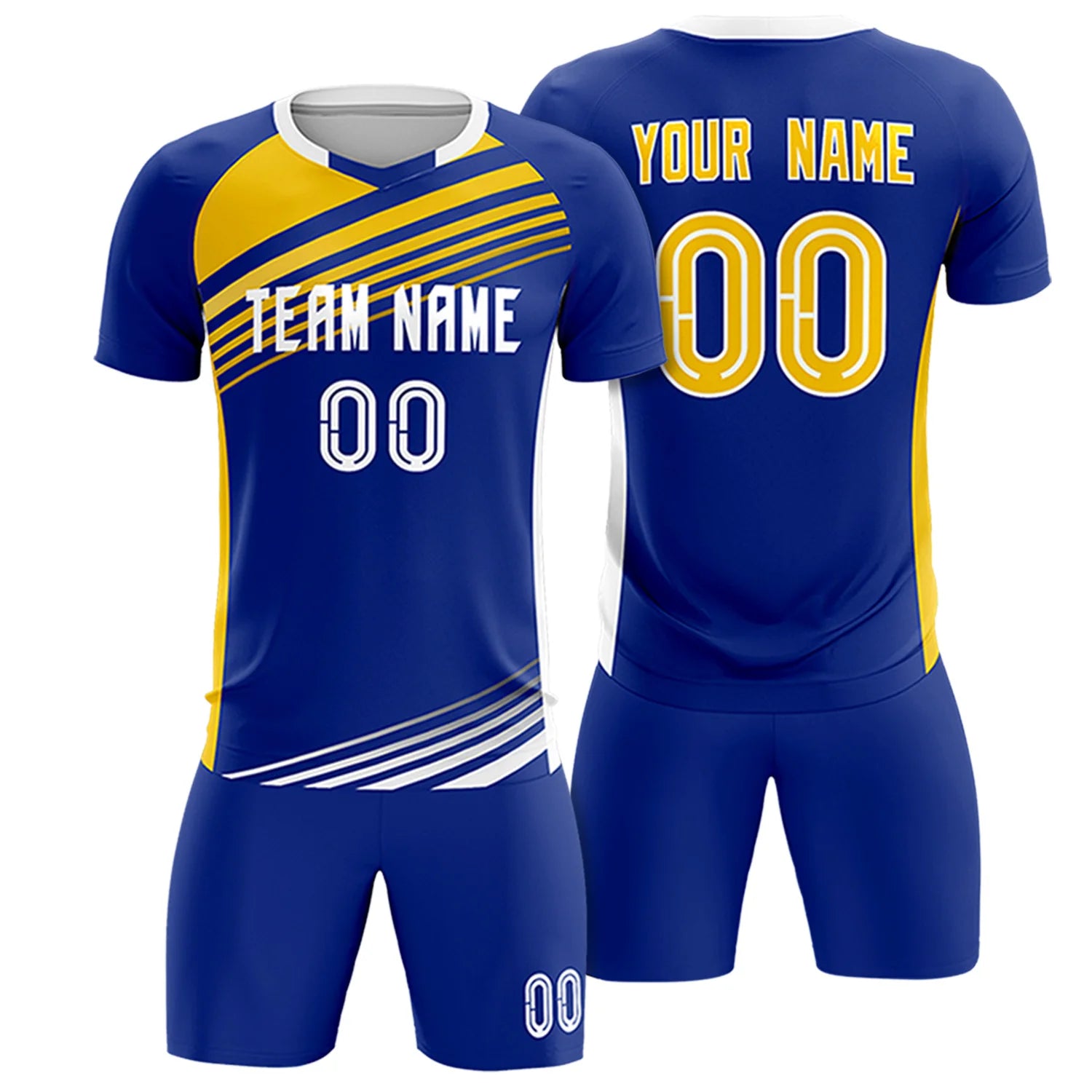 Custom Royal Blue Gold-White Gradient Sport Soccer Sets Jersey