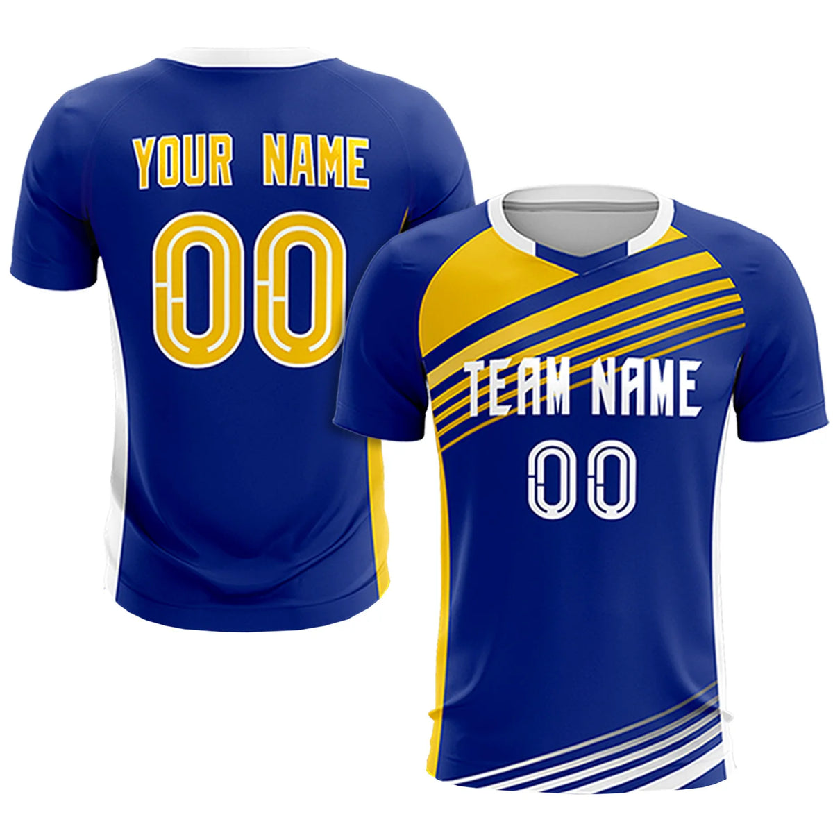 Custom Royal Blue Gold-White Gradient Sport Soccer Sets Jersey