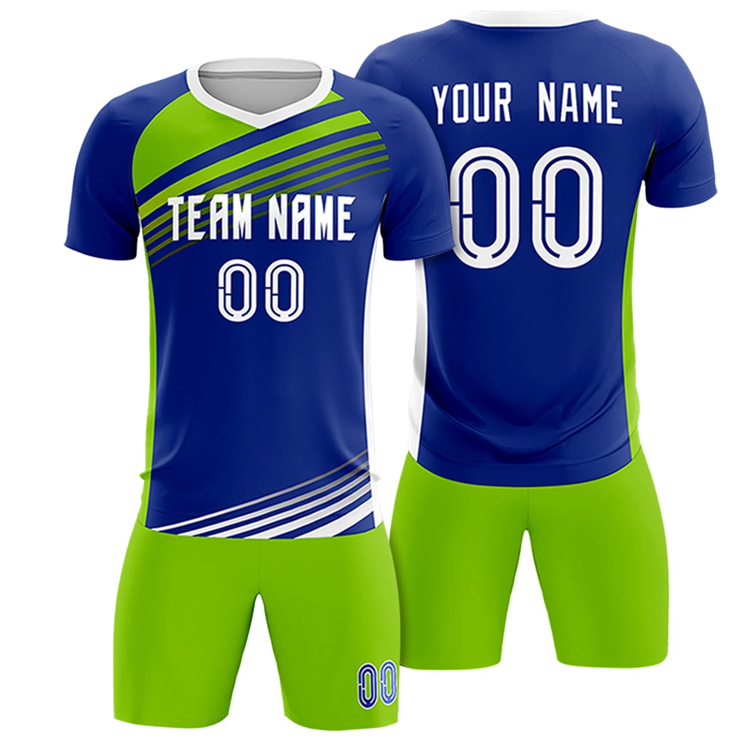 Custom Royal Blue Neon Green-White Gradient Sport Soccer Sets Jersey