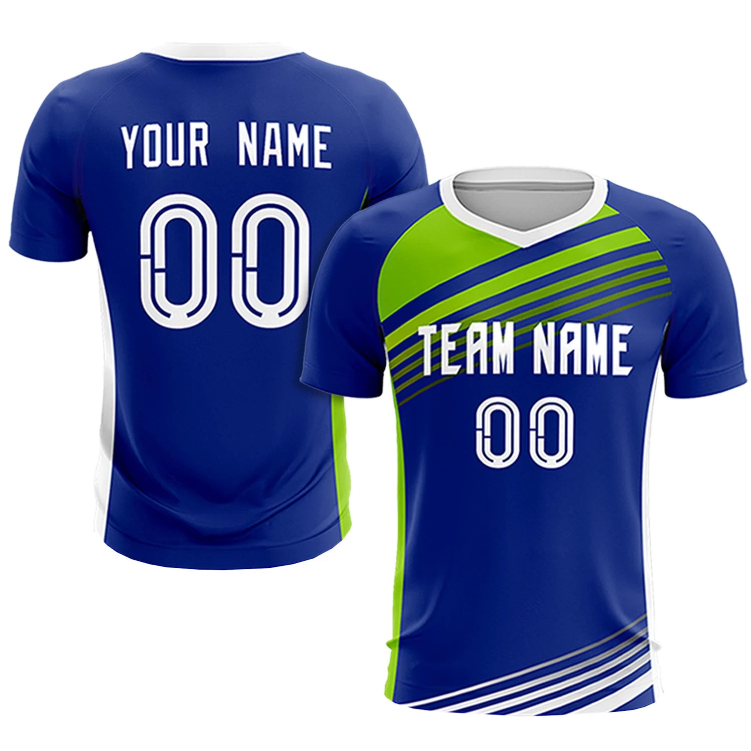 Custom Royal Blue Neon Green-White Gradient Sport Soccer Sets Jersey