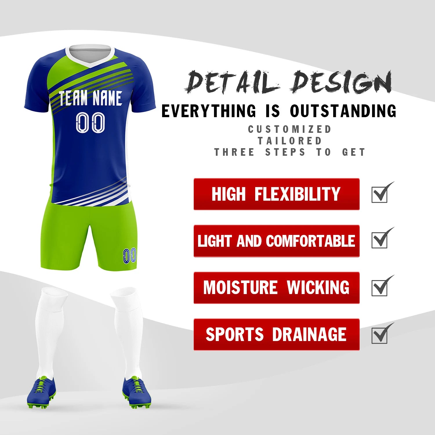 Custom Royal Blue Neon Green-White Gradient Sport Soccer Sets Jersey