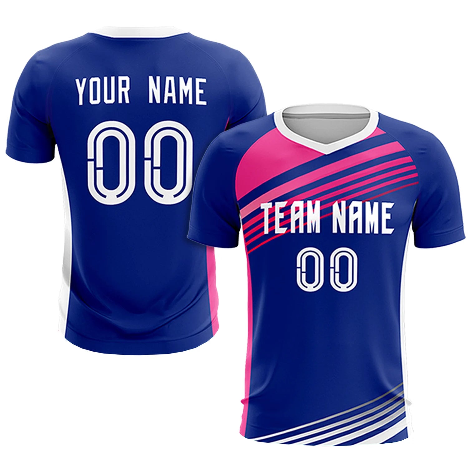Custom Royal Blue Pink-White Gradient Sport Soccer Sets Jersey