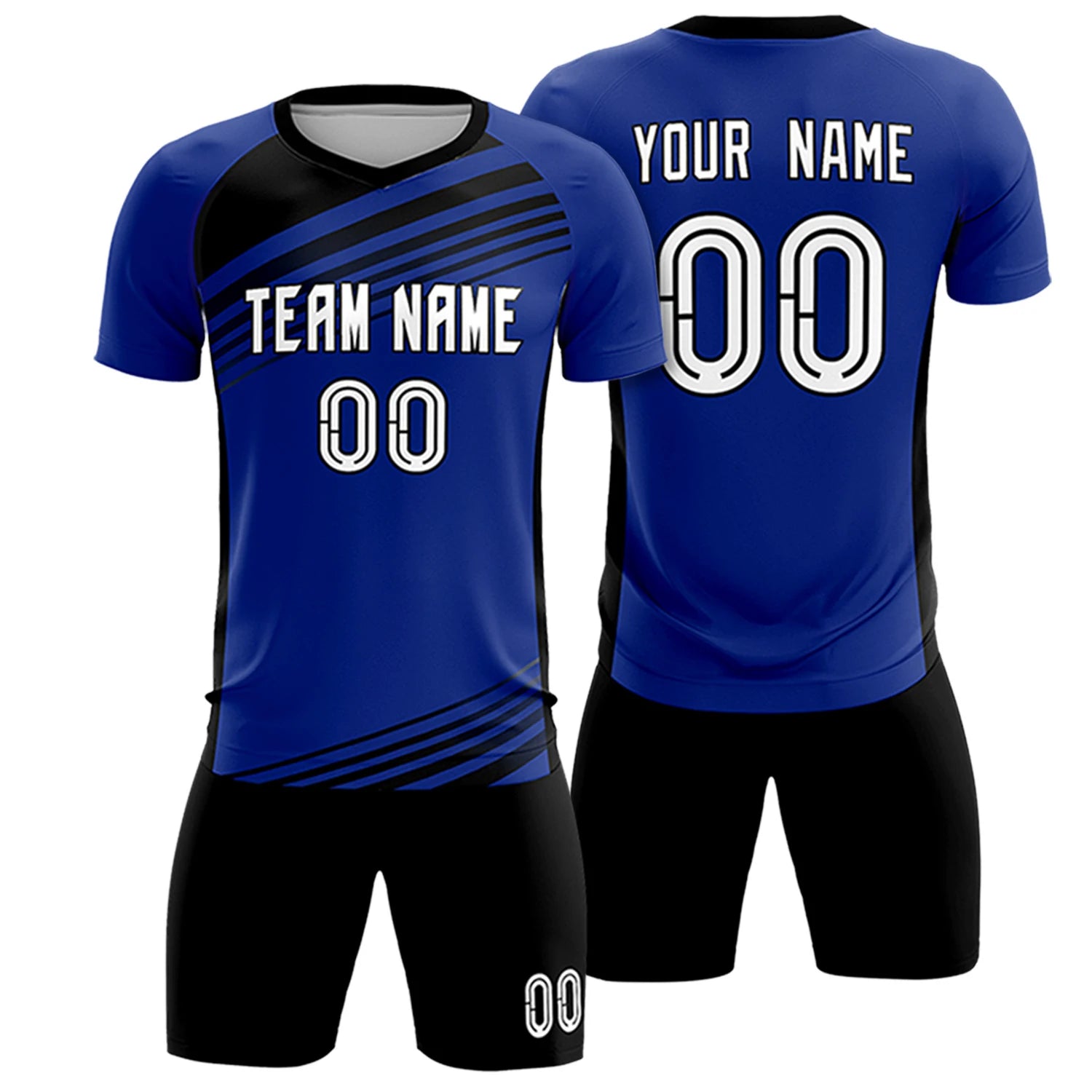 Custom Royal Blue Black-White Gradient Sport Soccer Sets Jersey