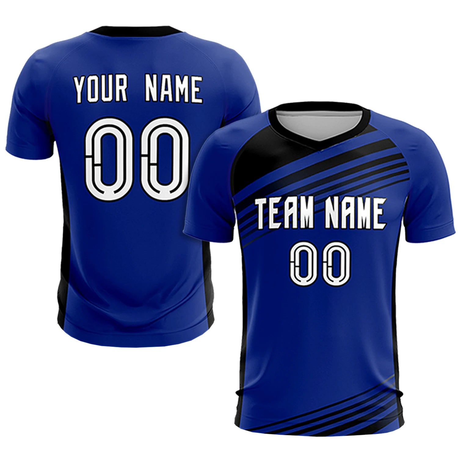 Custom Royal Blue Black-White Gradient Sport Soccer Sets Jersey