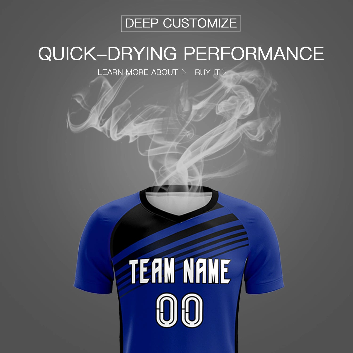 Custom Royal Blue Black-White Gradient Sport Soccer Sets Jersey