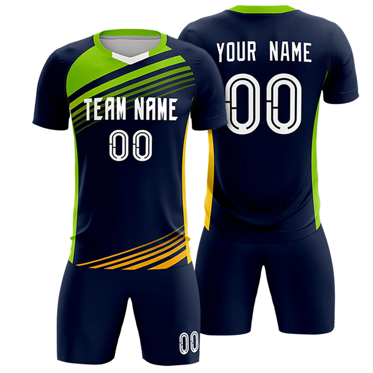 Custom Navy Neon Green-White Gradient Sport Soccer Sets Jersey