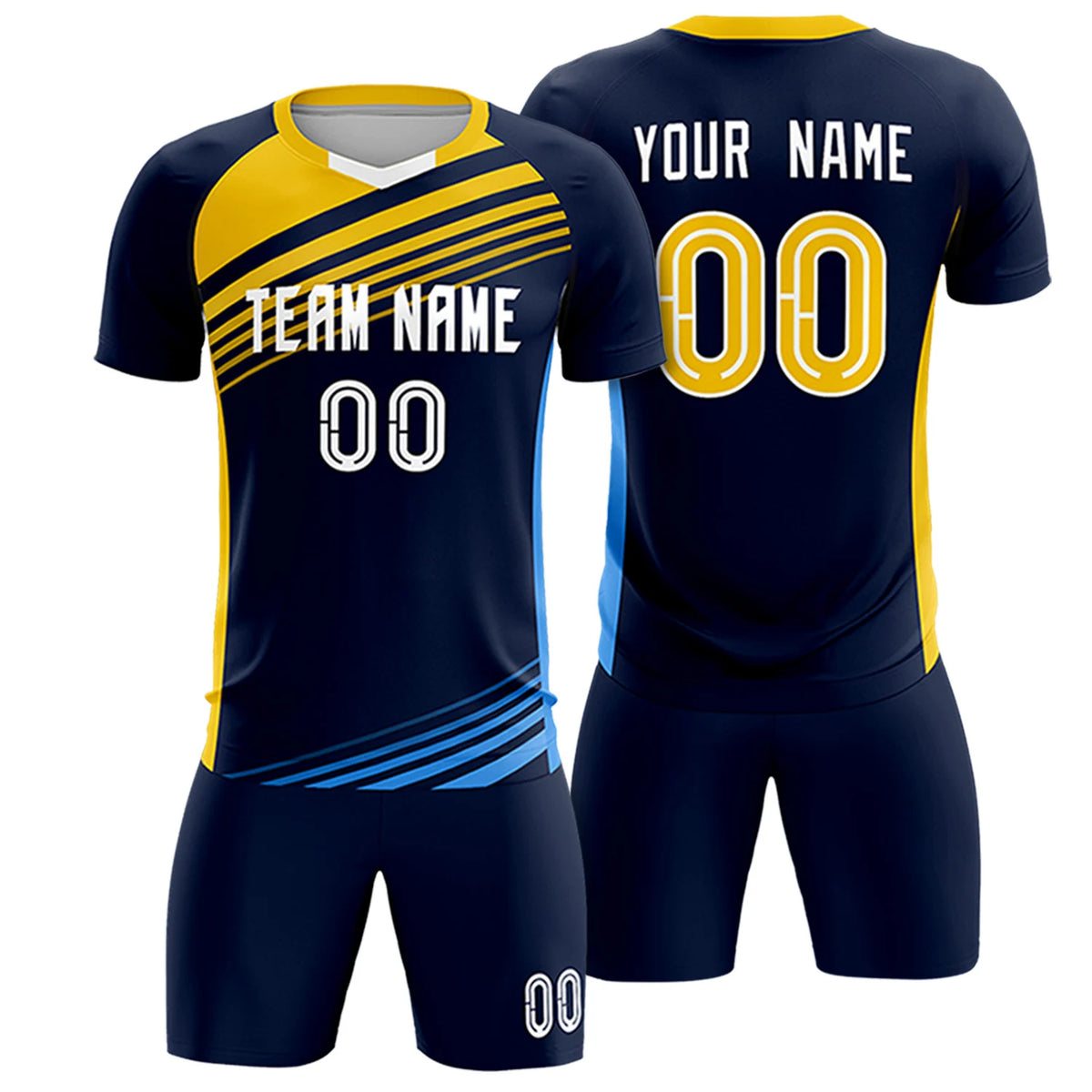 Custom Navy Gold-White Gradient Sport Soccer Sets Jersey