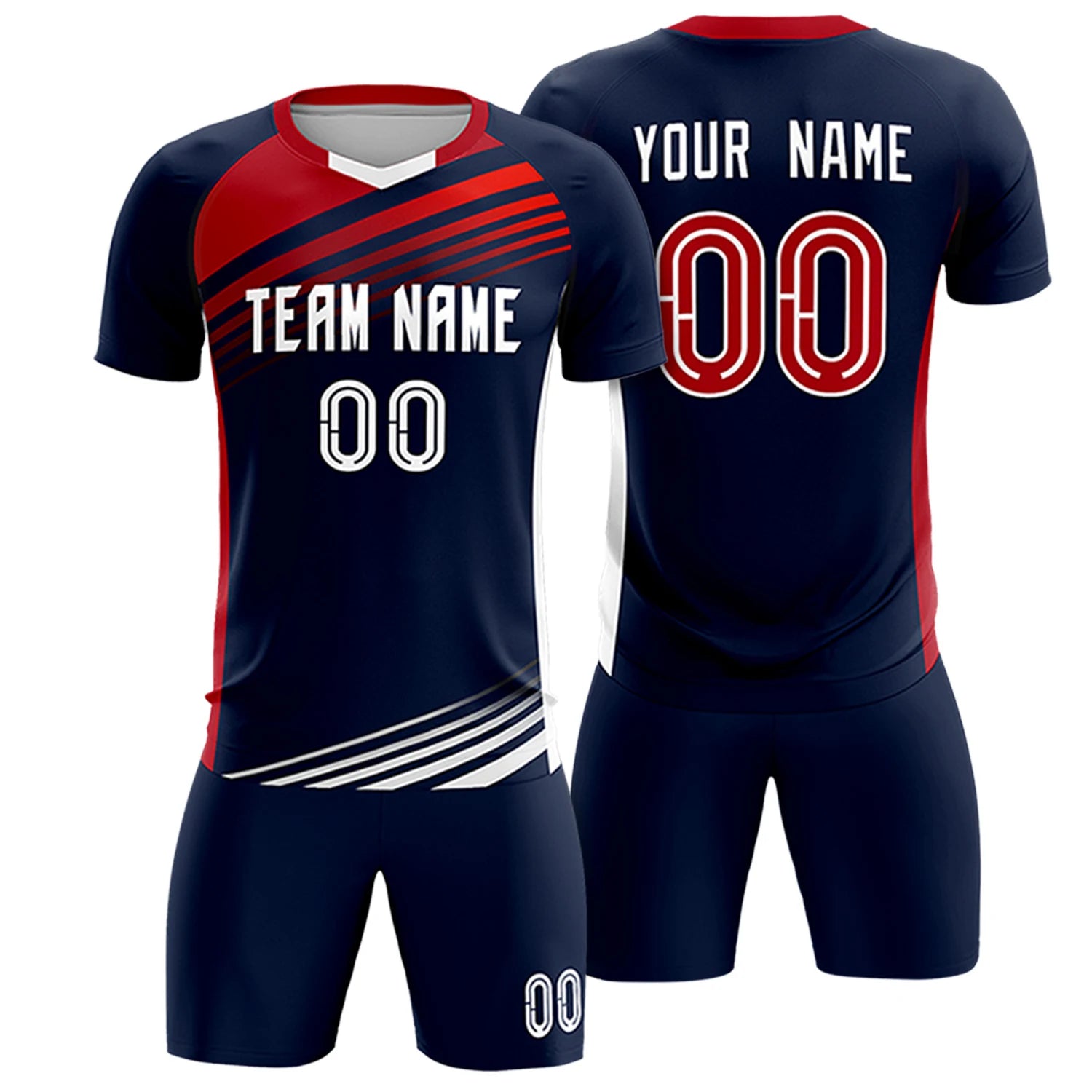 Custom Navy Red-White Gradient Sport Soccer Sets Jersey