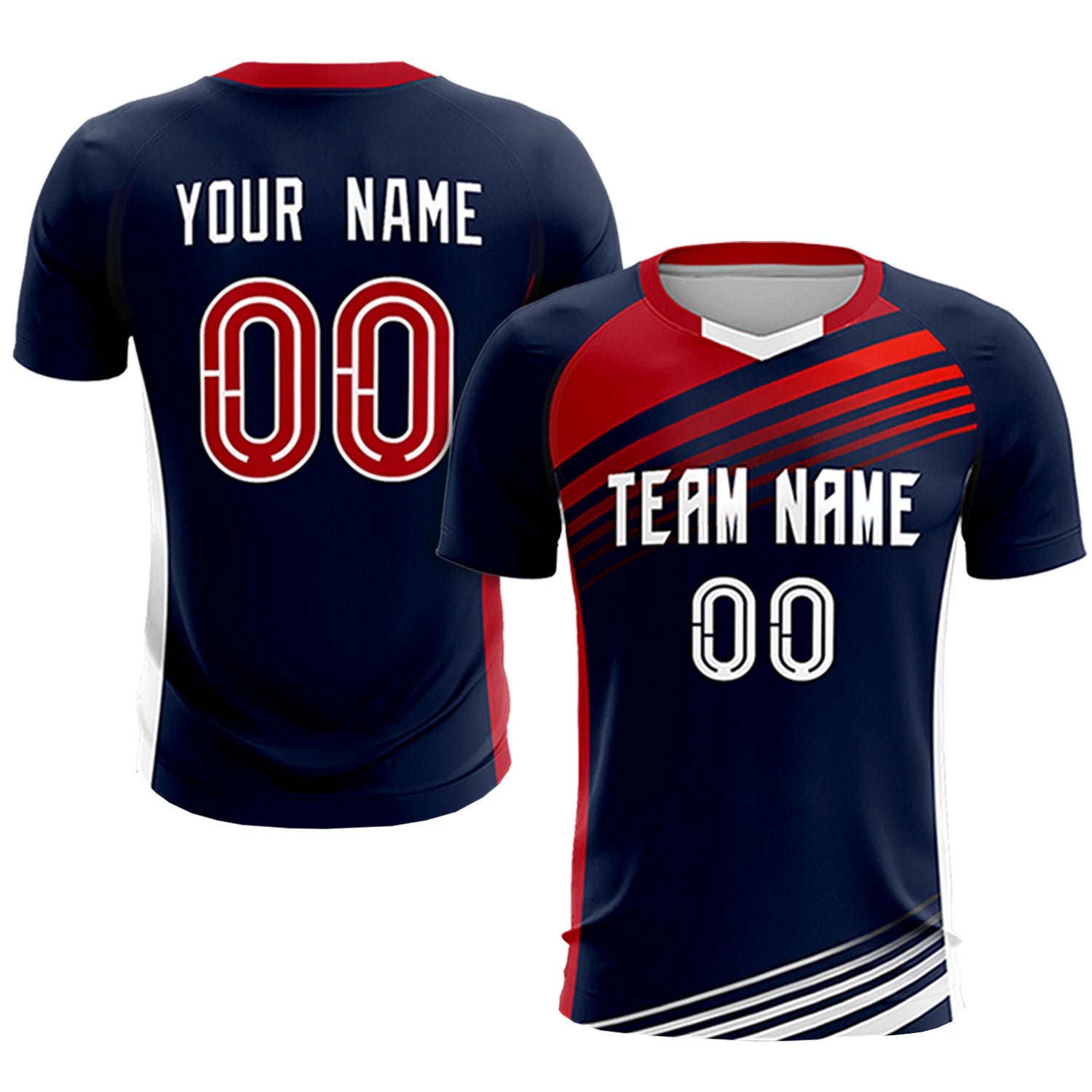 Custom Navy Red-White Gradient Sport Soccer Sets Jersey