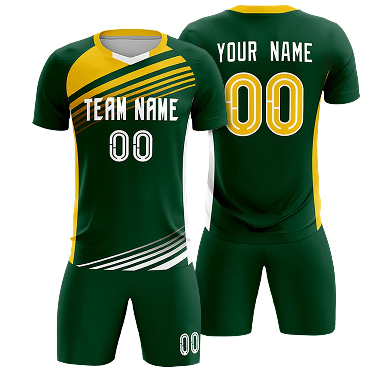 Custom Green Gold-White Gradient Sport Soccer Sets Jersey