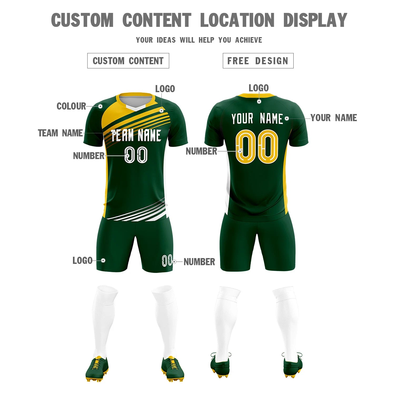 Custom Green Gold-White Gradient Sport Soccer Sets Jersey