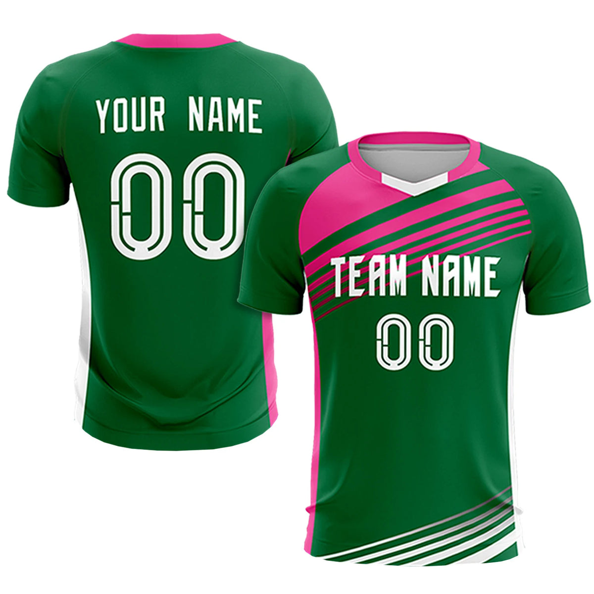 Custom Kelly Green Pink-White Gradient Sport Soccer Sets Jersey