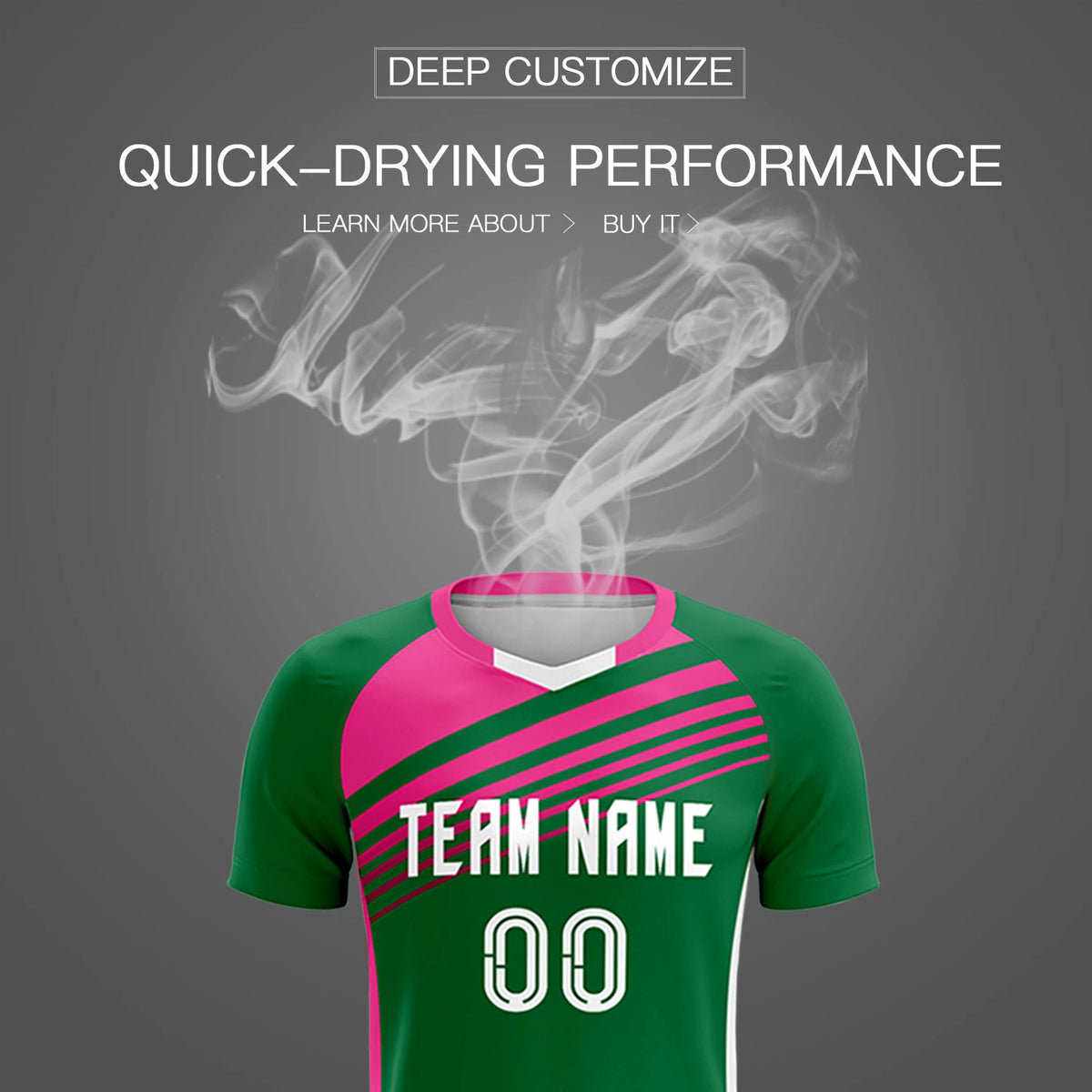 Custom Kelly Green Pink-White Gradient Sport Soccer Sets Jersey