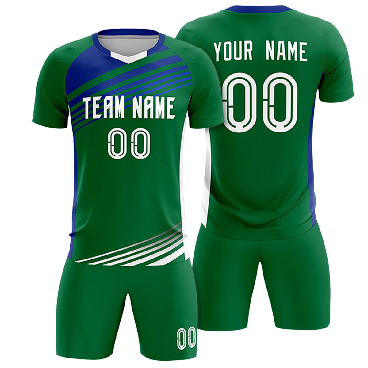 Custom Kelly Green Royal Blue-White Gradient Sport Soccer Sets Jersey