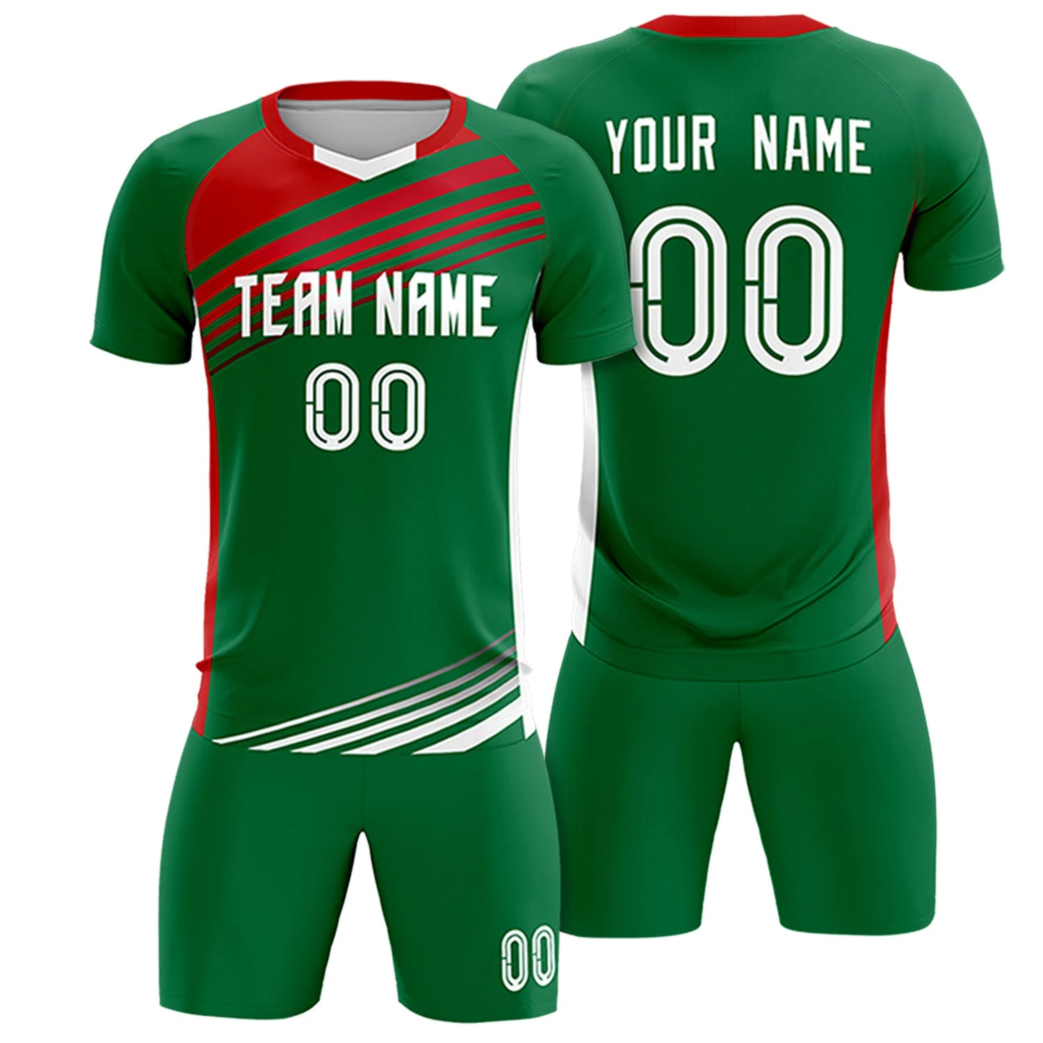 Custom Kelly Green Red-White Gradient Sport Soccer Sets Jersey