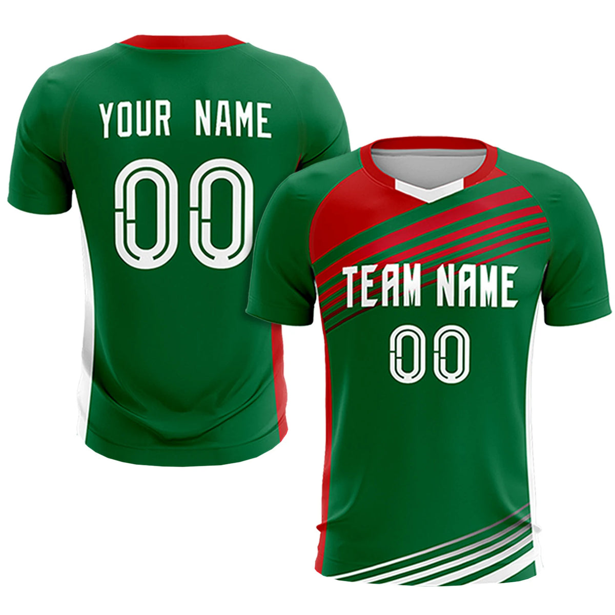 Custom Kelly Green Red-White Gradient Sport Soccer Sets Jersey