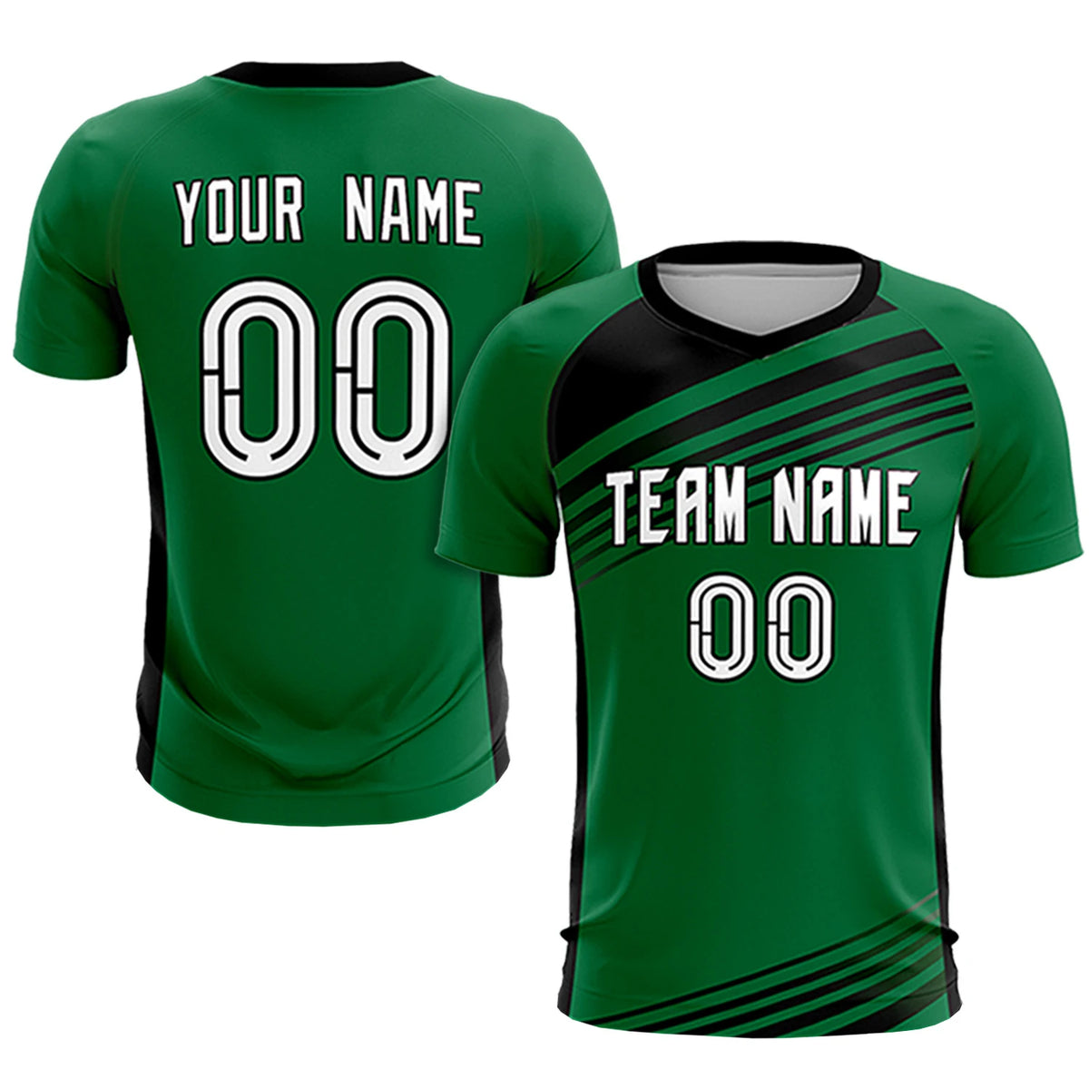 Custom Kelly Green Black-White Gradient Sport Soccer Sets Jersey