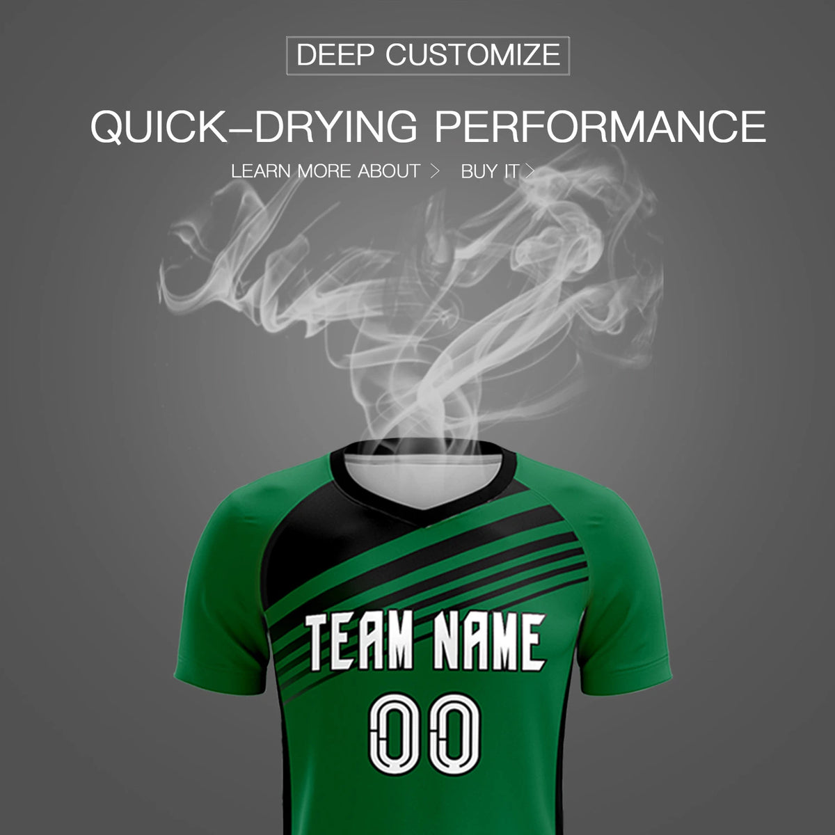 Custom Kelly Green Black-White Gradient Sport Soccer Sets Jersey