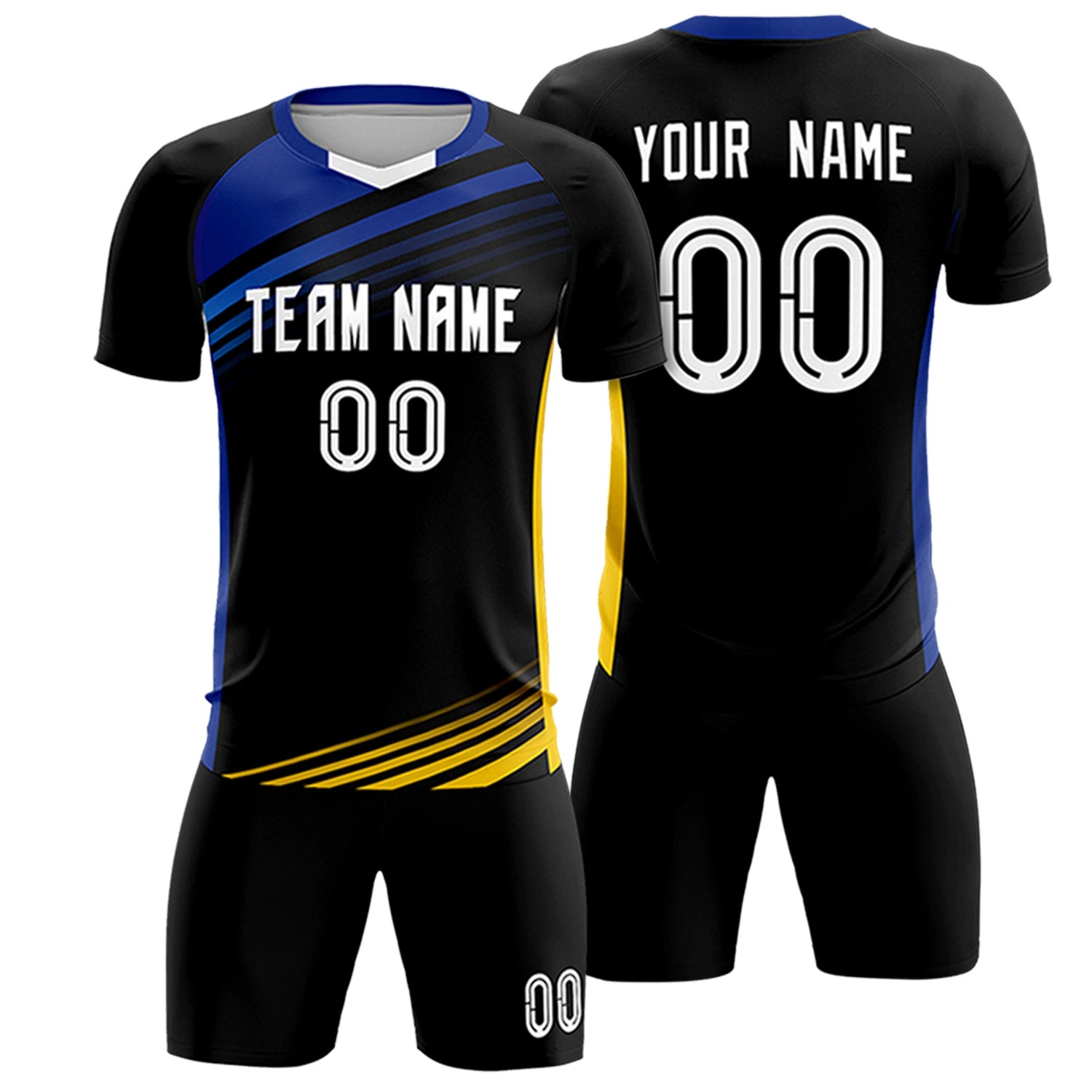 Custom Black Royal Blue-White Gradient Sport Soccer Sets Jersey