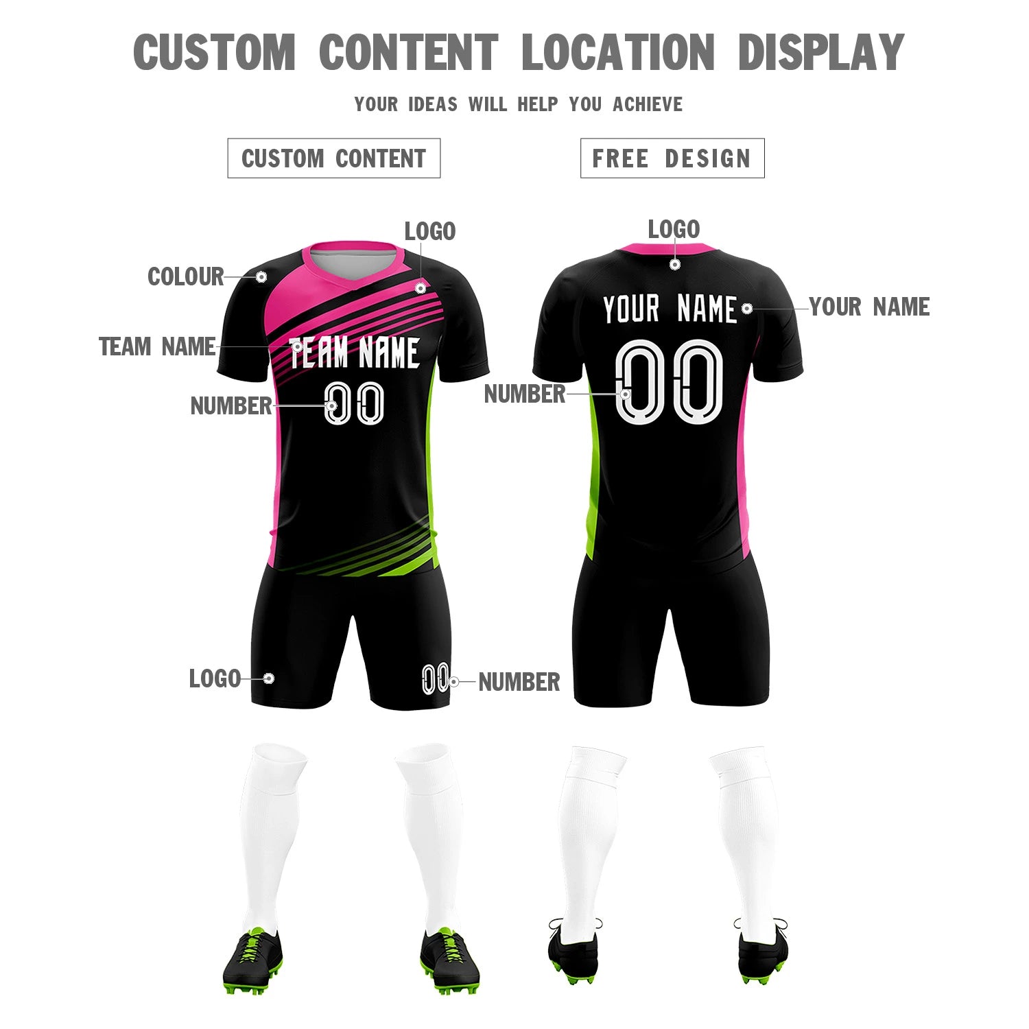 Custom Black Pink-White Gradient Sport Soccer Sets Jersey